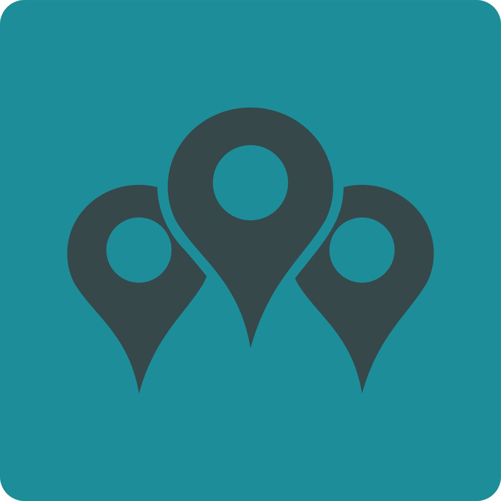 Locations vector icon. This flat rounded square button uses soft blue colors and isolated on a white background.