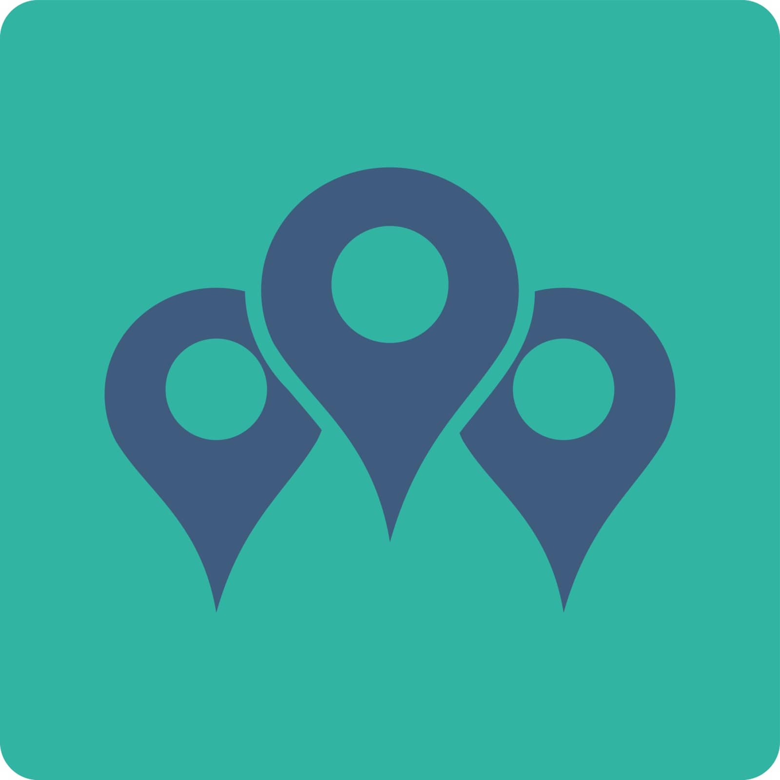 Locations vector icon. This flat rounded square button uses cobalt and cyan colors and isolated on a white background.