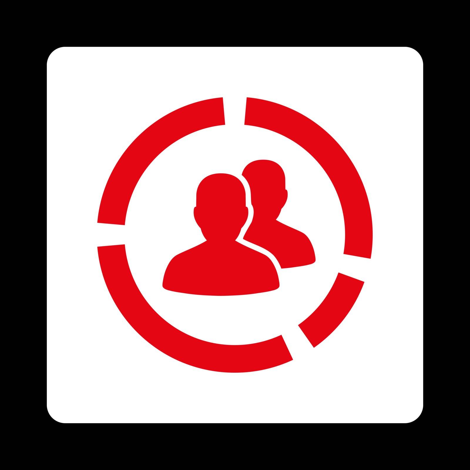 Demography Diagram vector icon. This flat rounded square button uses red and white colors and isolated on a black background.