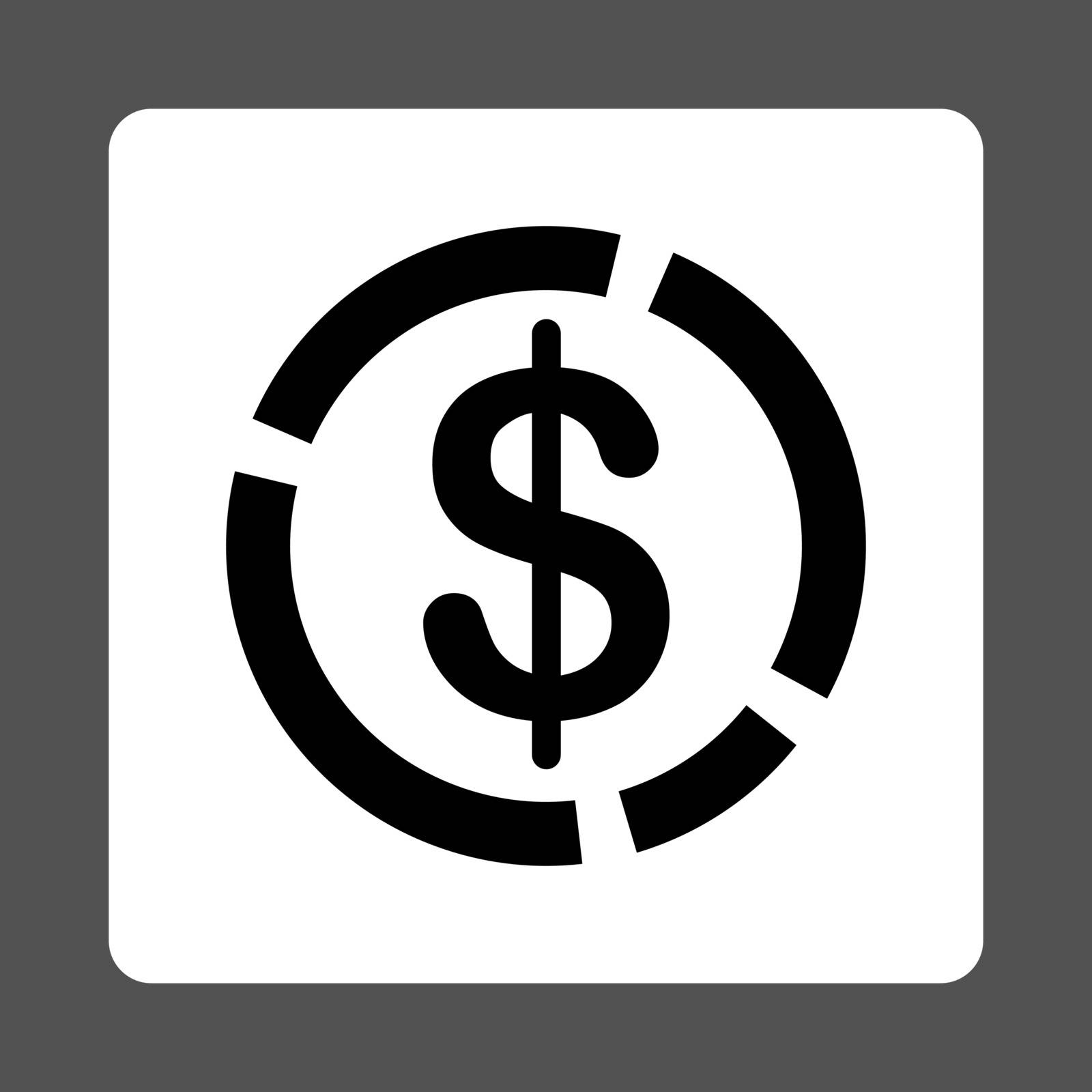 Dollar Diagram vector icon. This flat rounded square button uses black and white colors and isolated on a gray background.