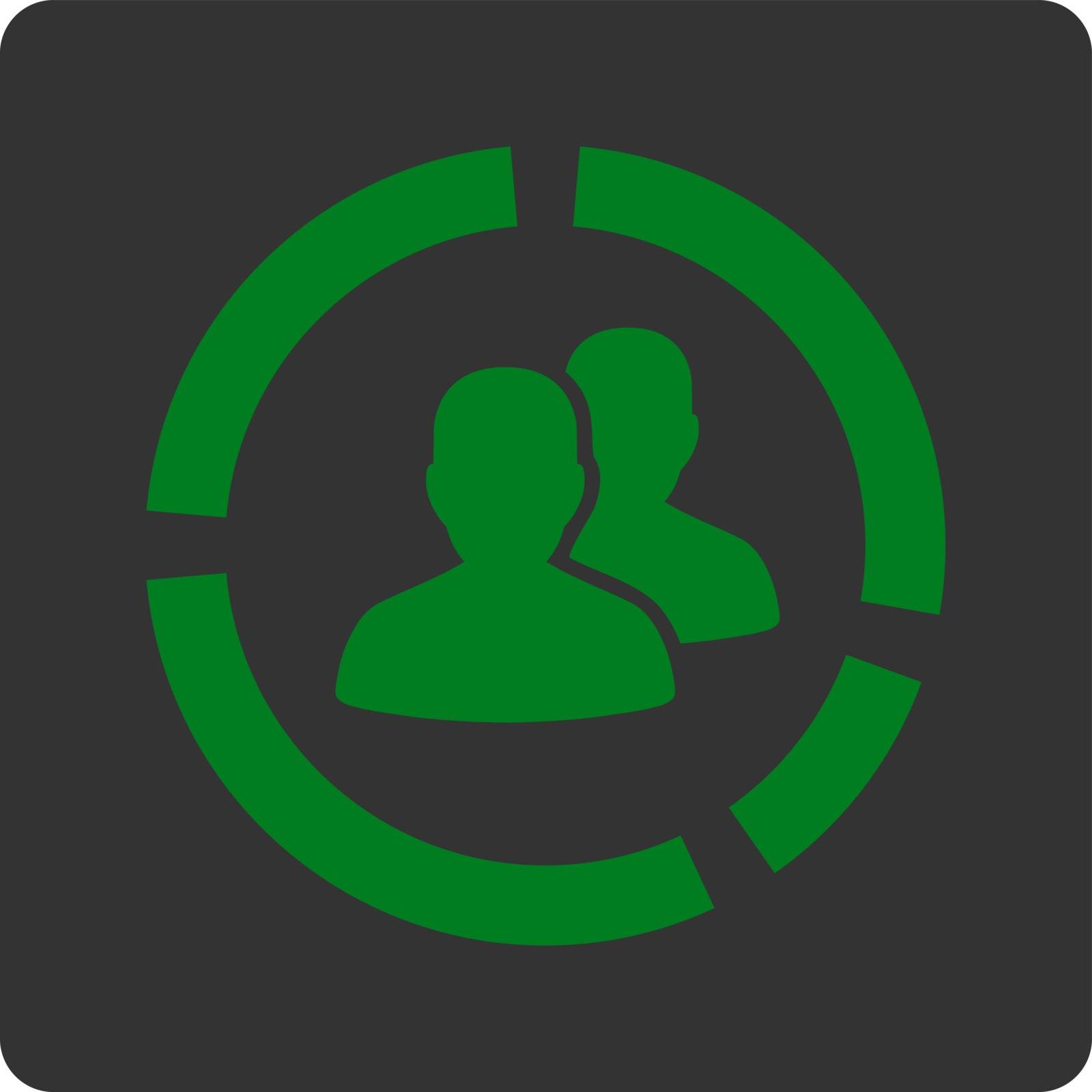 Demography Diagram vector icon. This flat rounded square button uses green and gray colors and isolated on a white background.