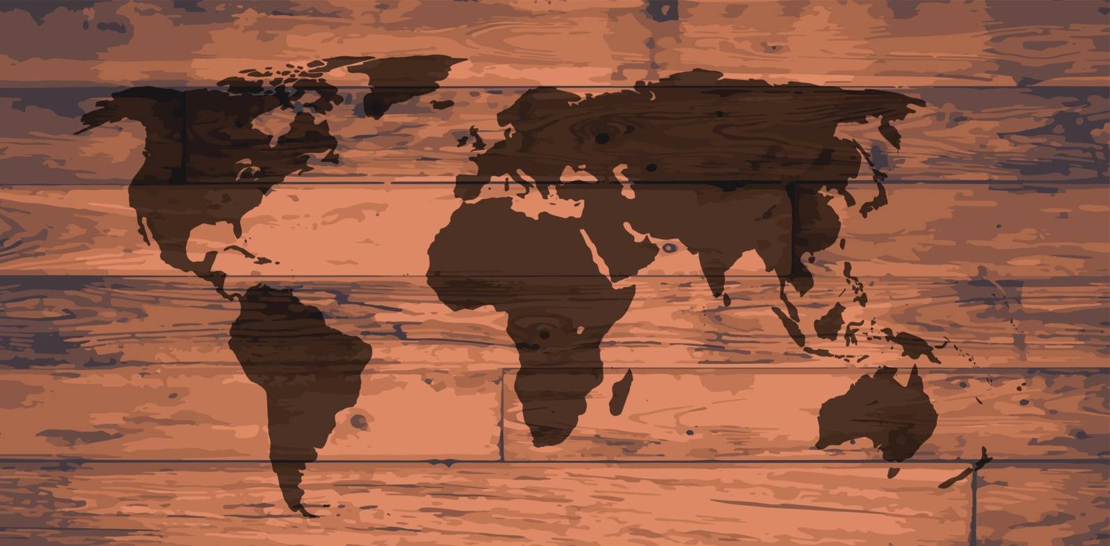 World Atlas outline map brand on wooden board