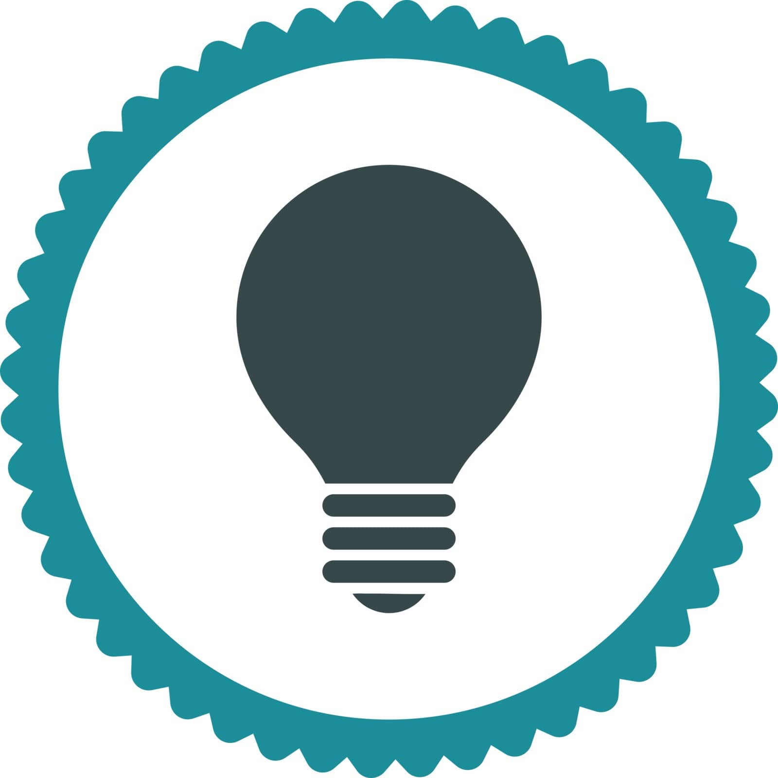Electric Bulb round stamp icon. This flat vector symbol is drawn with soft blue colors on a white background.