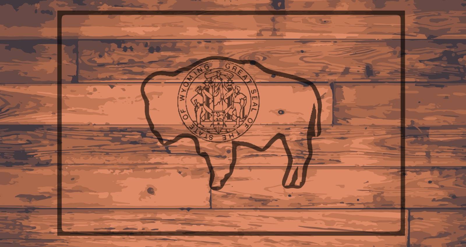 Wyoming State Flag branded onto wooden planks