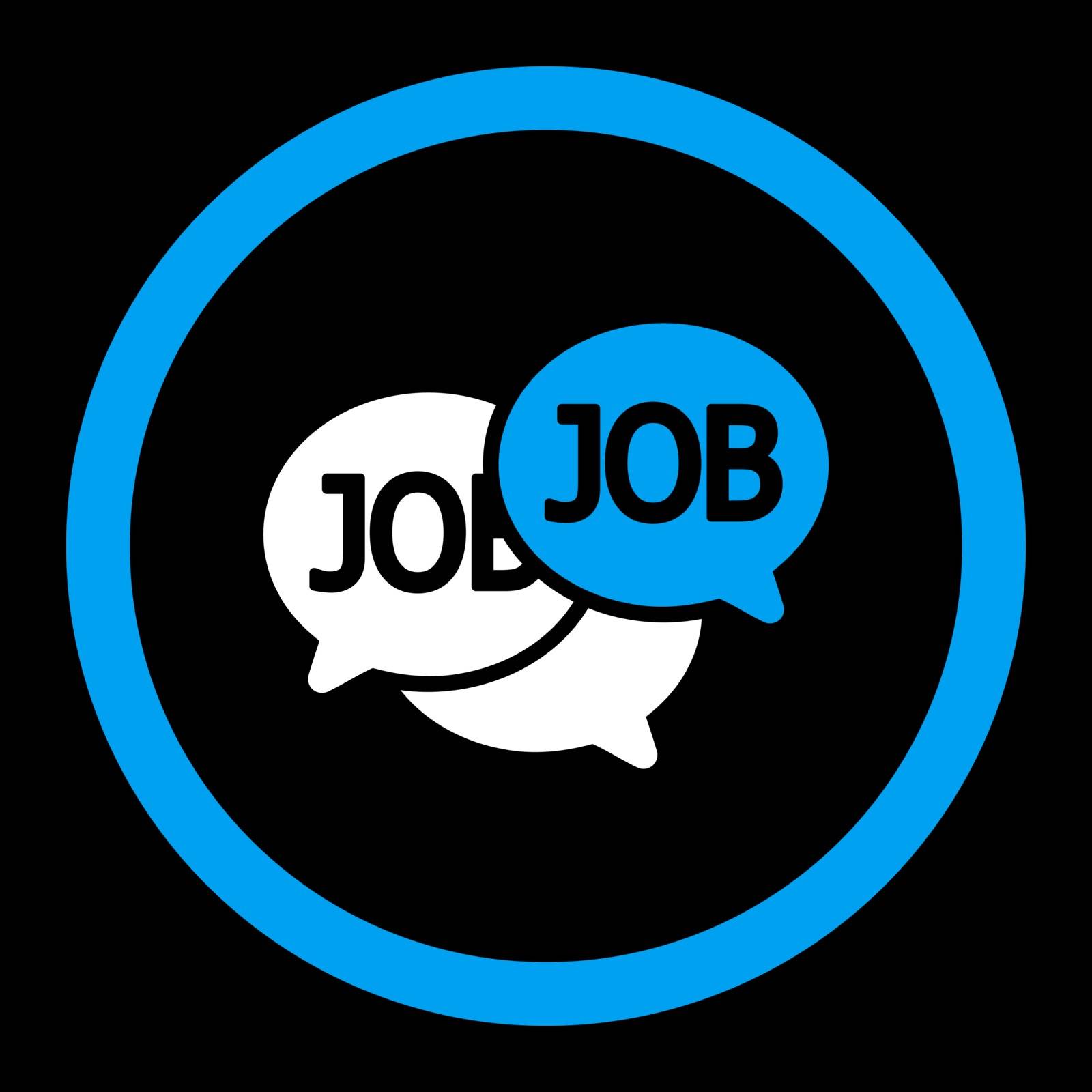 Labor Market vector icon. This flat rounded symbol uses blue and white colors and isolated on a black background.