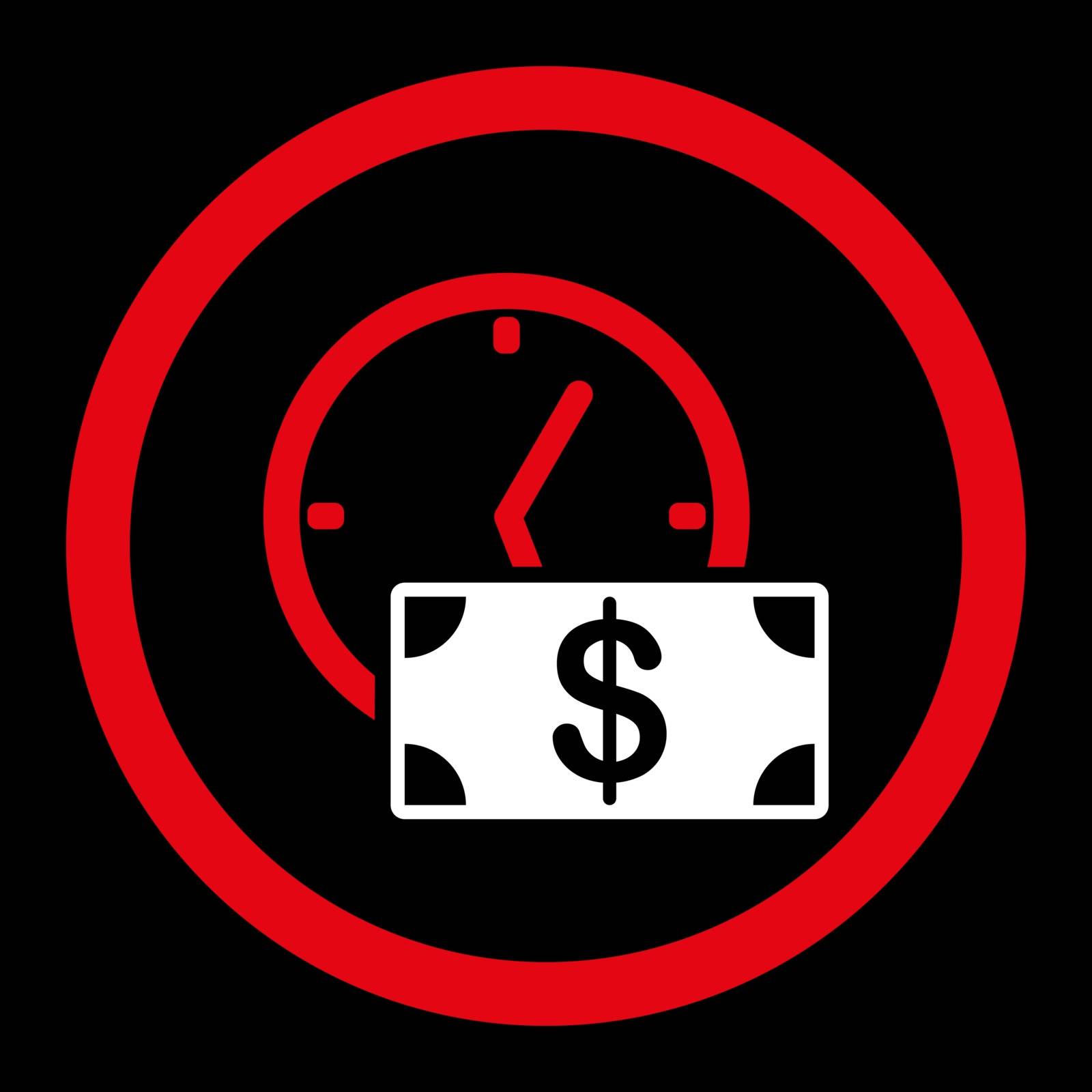 Credit vector icon. This flat rounded symbol uses red and white colors and isolated on a black background.
