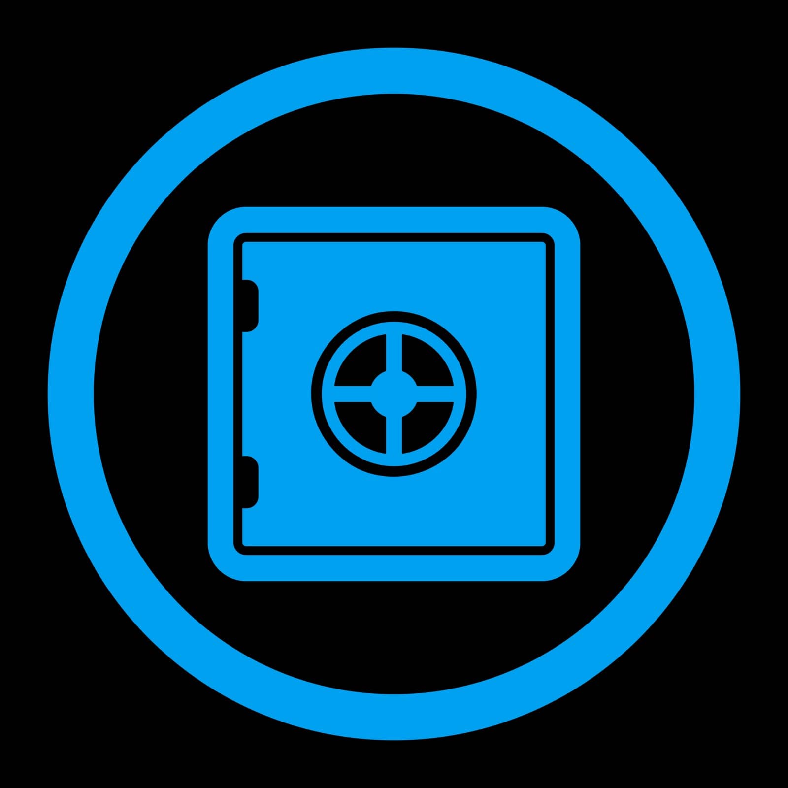 Safe vector icon. This flat rounded symbol uses blue color and isolated on a black background.