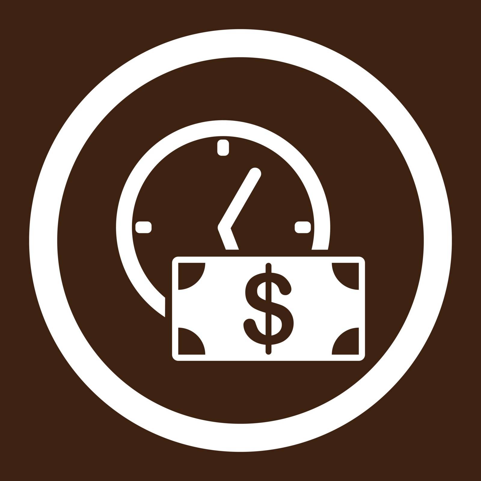 Credit vector icon. This flat rounded symbol uses white color and isolated on a brown background.