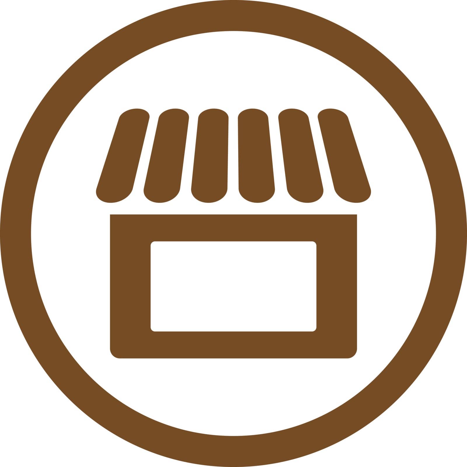 Shop vector icon. This flat rounded symbol uses brown color and isolated on a white background.