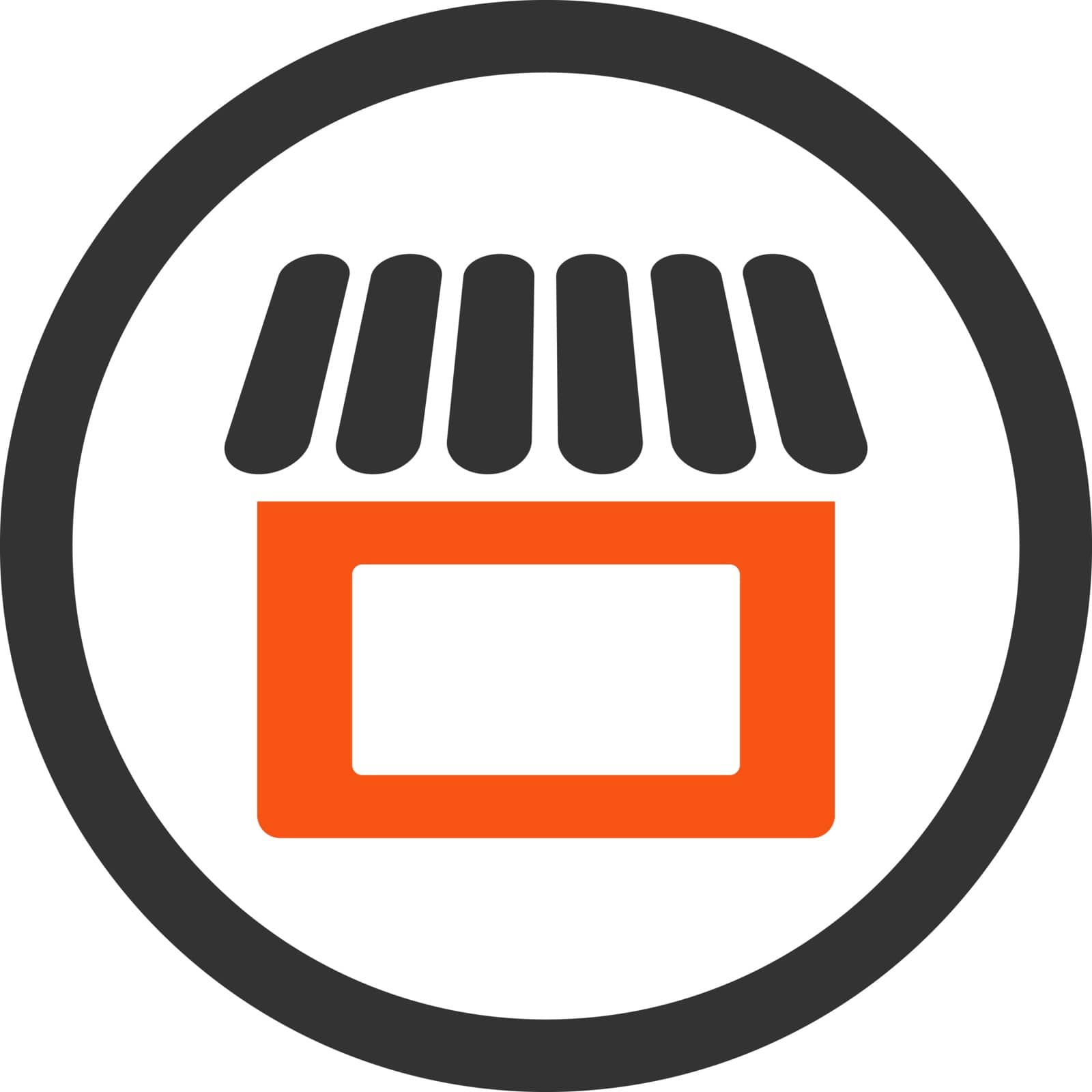 Shop vector icon. This flat rounded symbol uses orange and gray colors and isolated on a white background.
