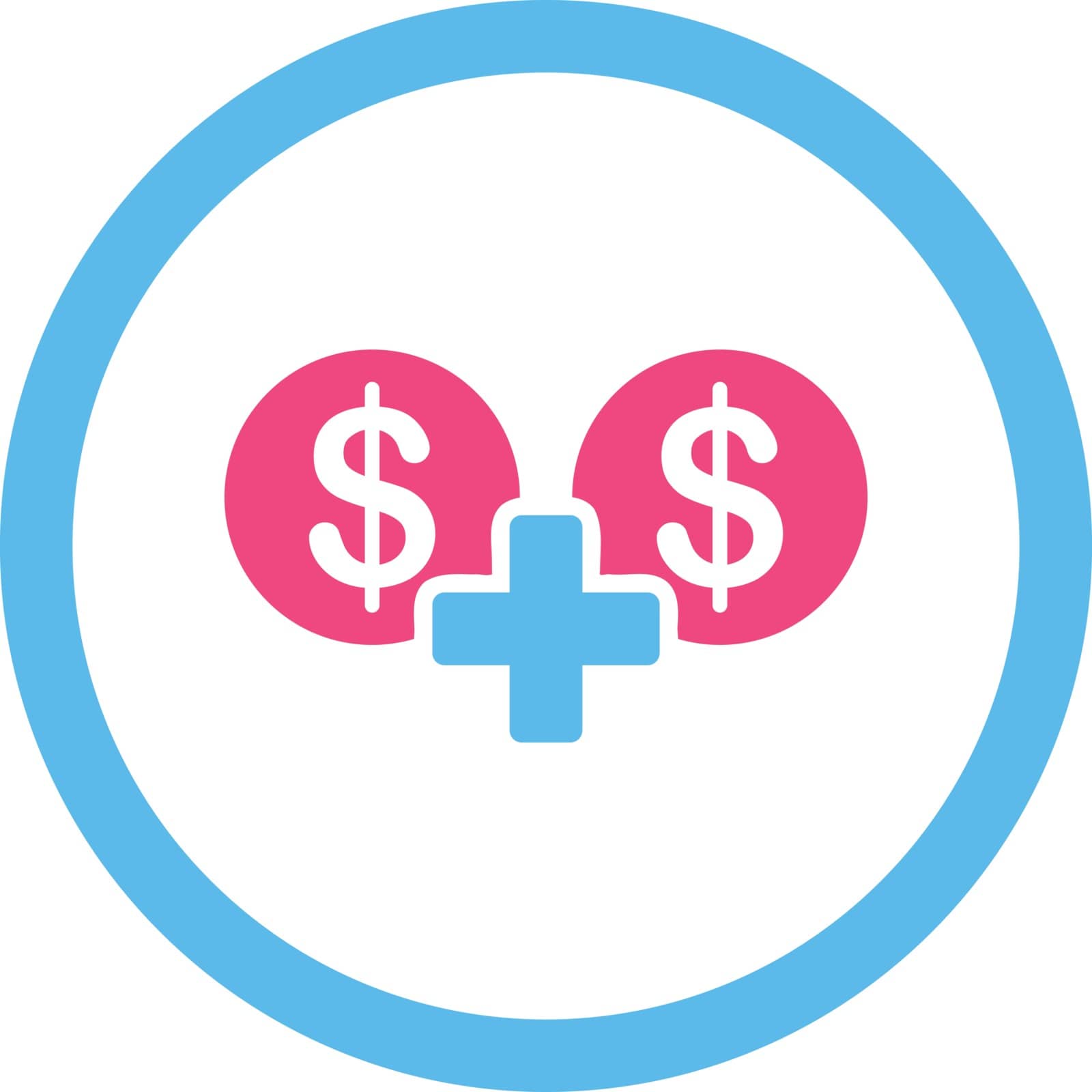 Sum vector icon. This flat rounded symbol uses pink and blue colors and isolated on a white background.