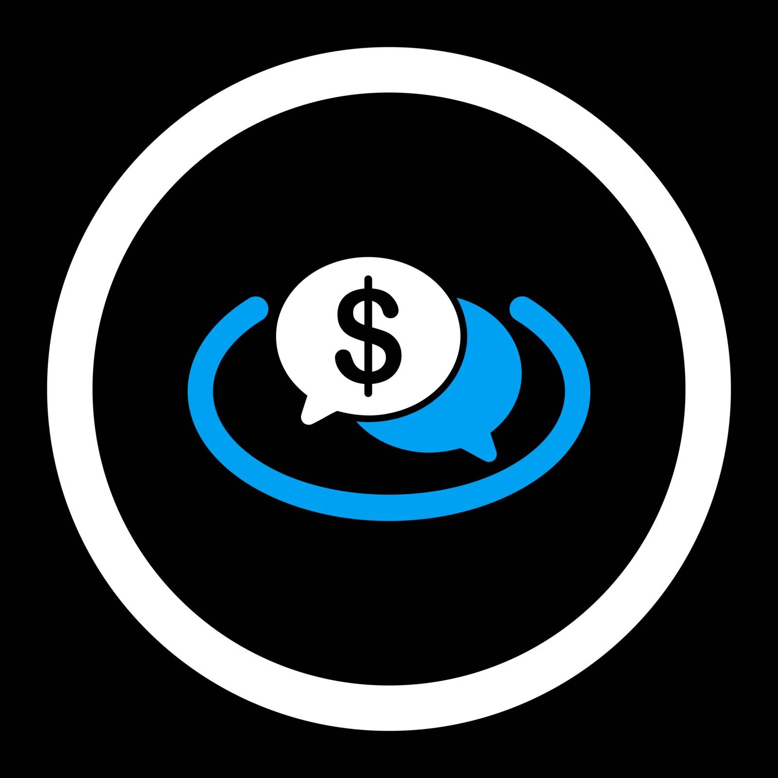 Financial Network vector icon. This flat rounded symbol uses blue and white colors and isolated on a black background.