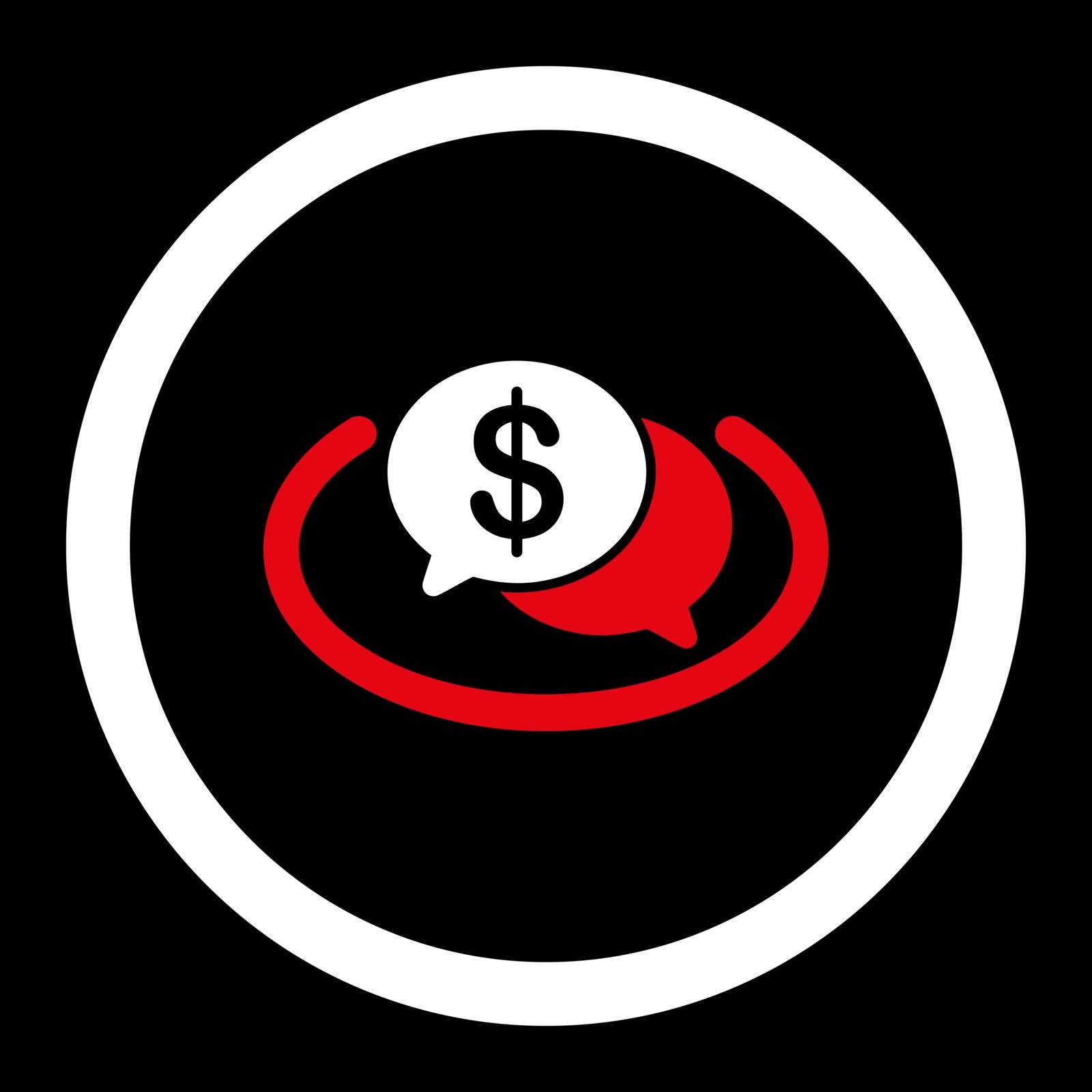Financial Network vector icon. This flat rounded symbol uses red and white colors and isolated on a black background.