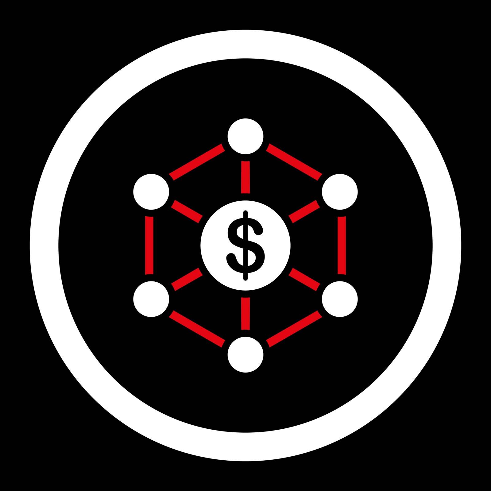 Scheme vector icon. This flat rounded symbol uses red and white colors and isolated on a black background.