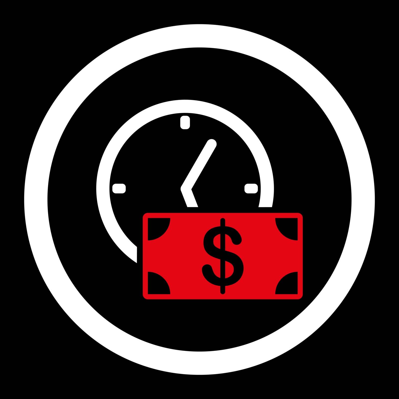 Credit vector icon. This flat rounded symbol uses red and white colors and isolated on a black background.
