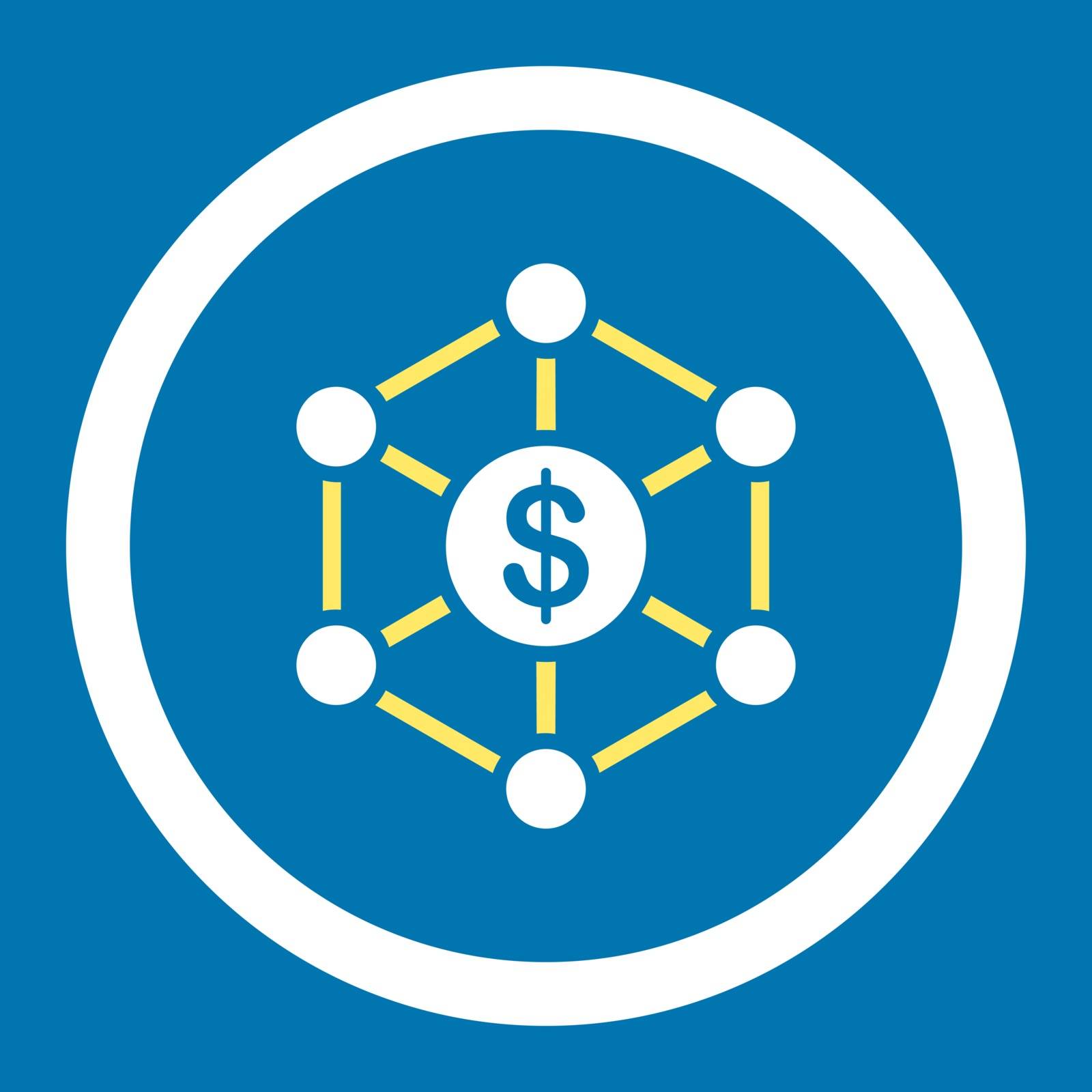 Scheme vector icon. This flat rounded symbol uses yellow and white colors and isolated on a blue background.