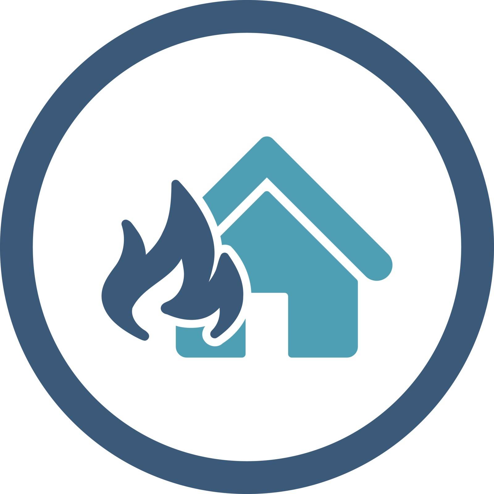 Fire Damage vector icon. This flat rounded symbol uses cyan and blue colors and isolated on a white background.