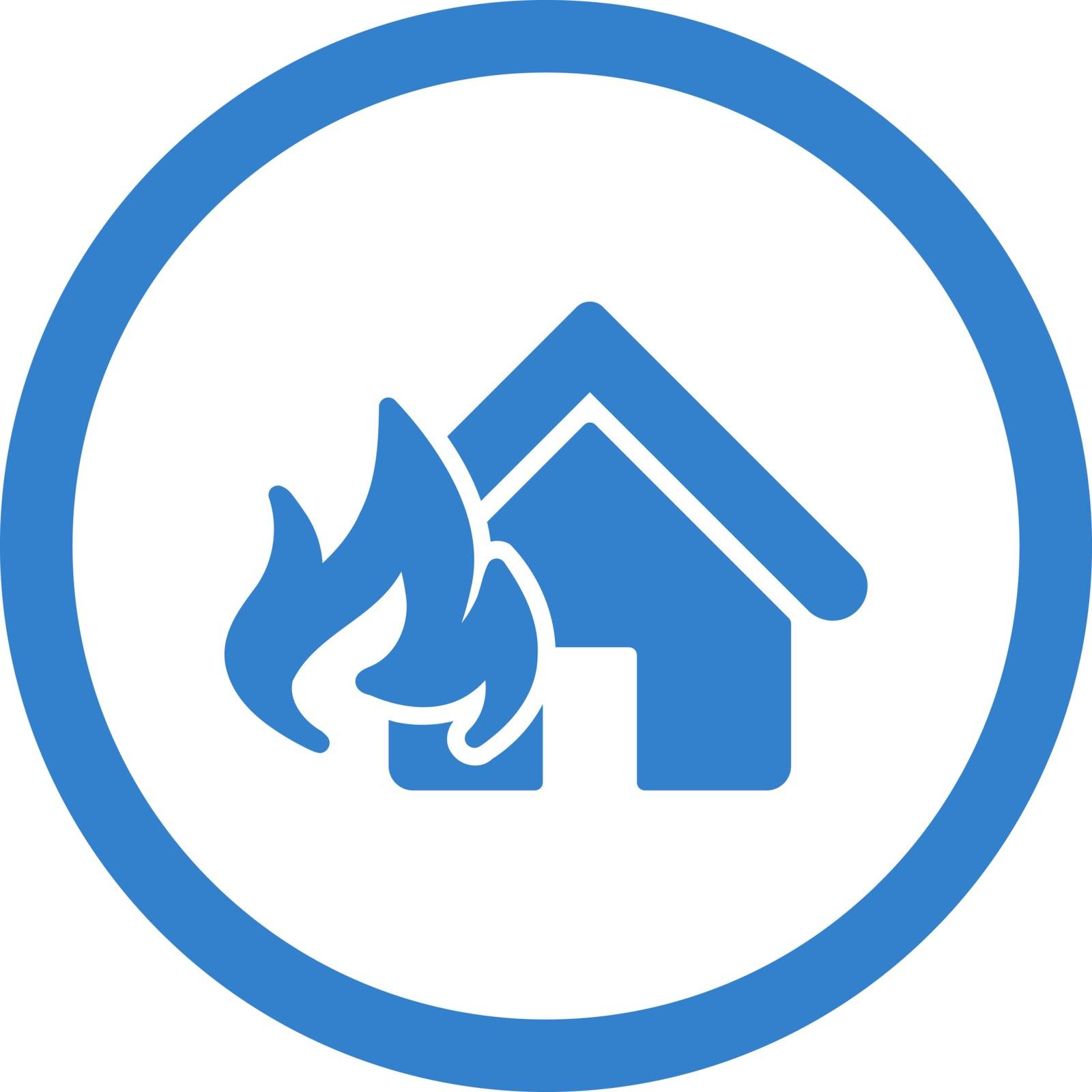 Fire Damage vector icon. This flat rounded symbol uses cobalt color and isolated on a white background.