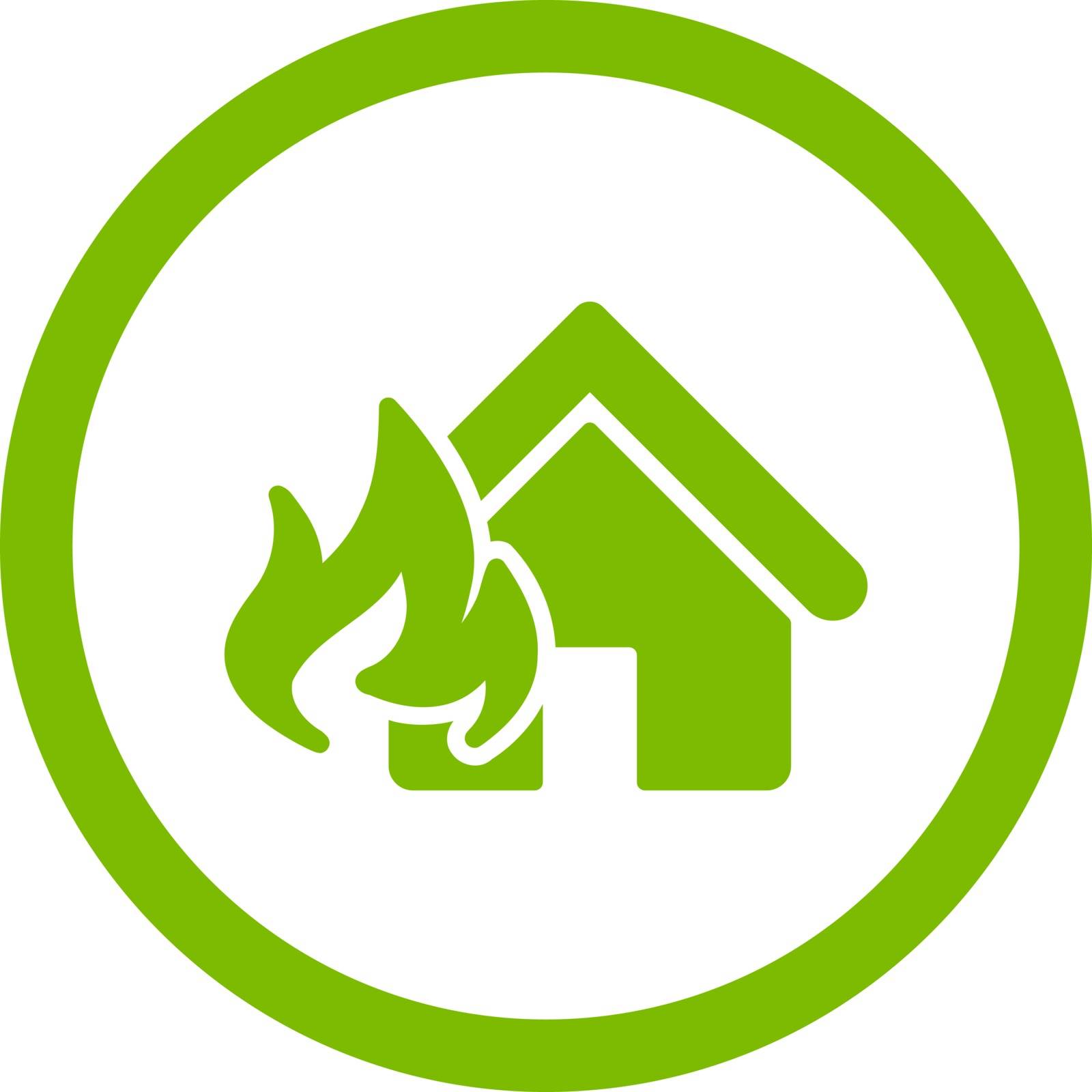 Fire Damage vector icon. This flat rounded symbol uses eco green color and isolated on a white background.