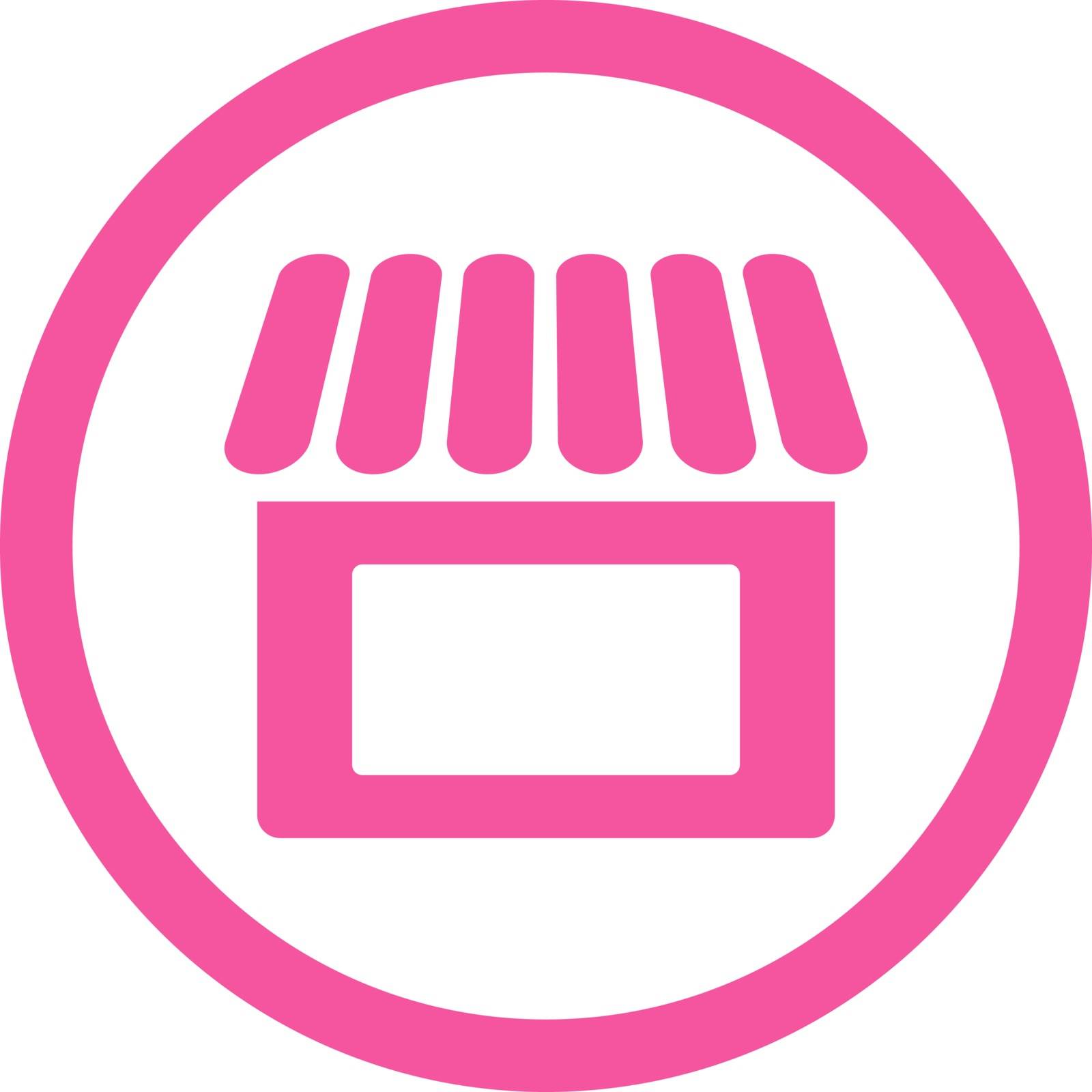 Shop vector icon. This flat rounded symbol uses pink color and isolated on a white background.