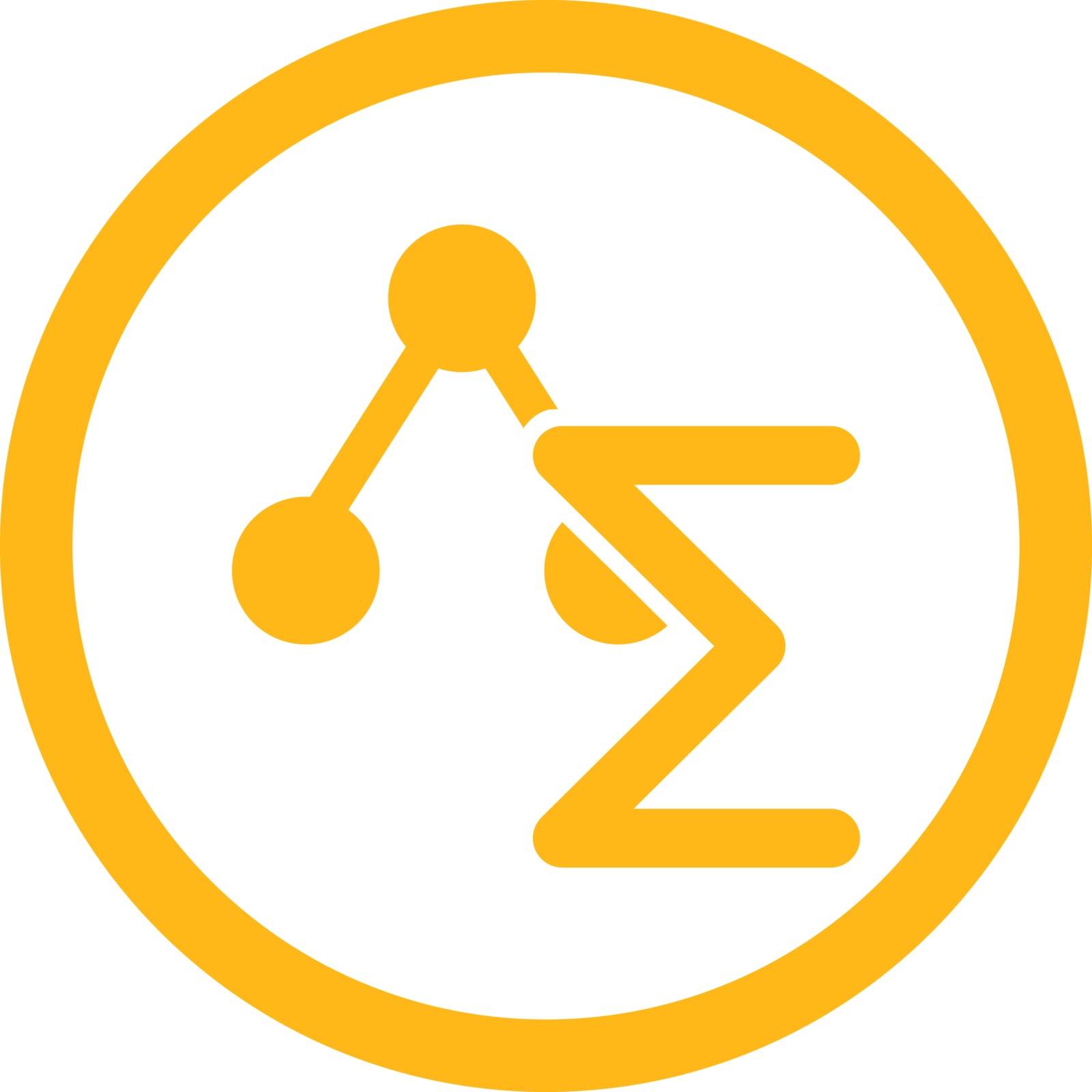 Analysis vector icon. This flat rounded symbol uses yellow color and isolated on a white background.