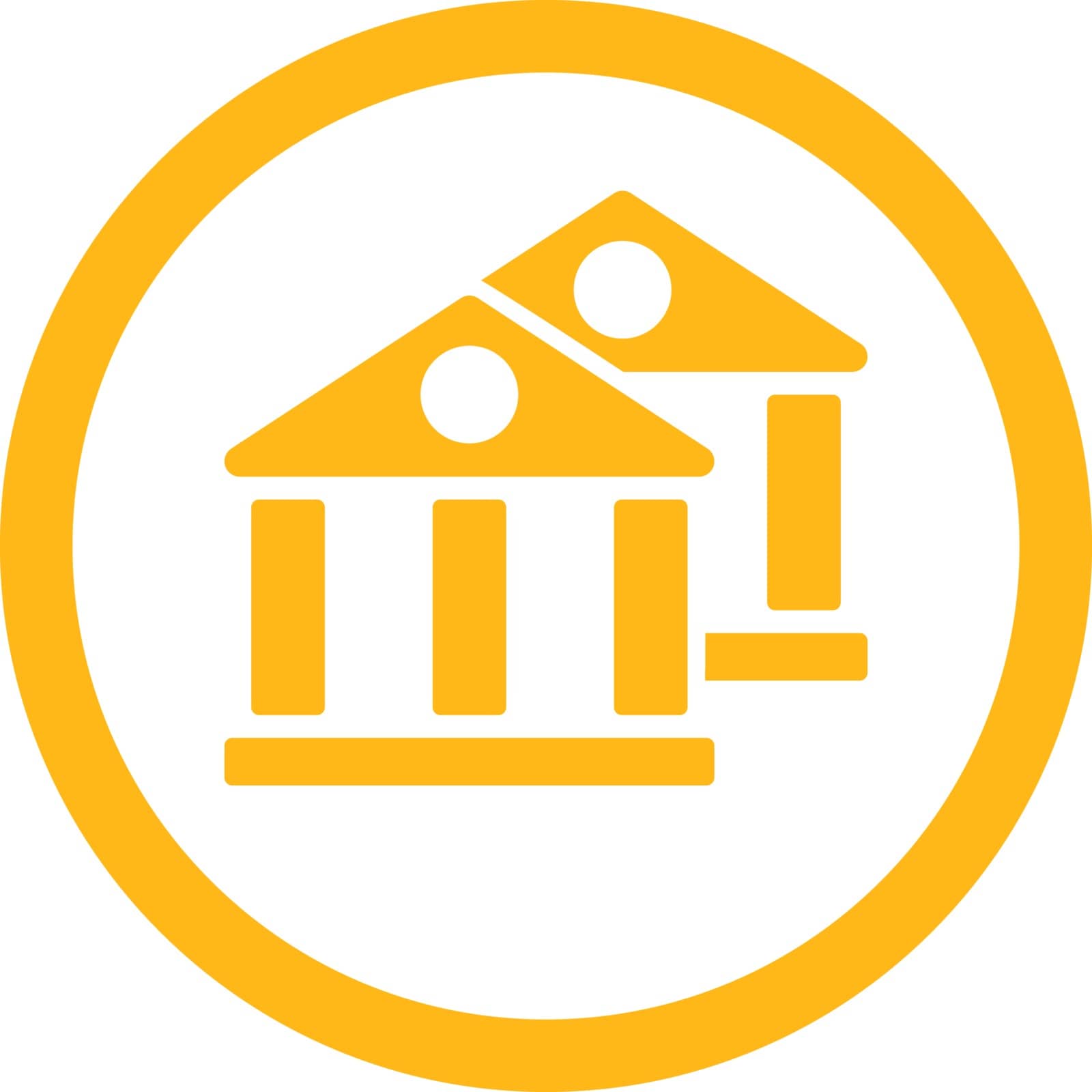 Banks vector icon. This flat rounded symbol uses yellow color and isolated on a white background.