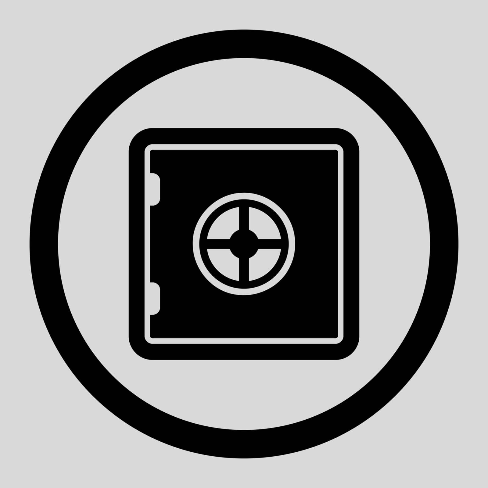 Safe vector icon. This flat rounded symbol uses black color and isolated on a light gray background.