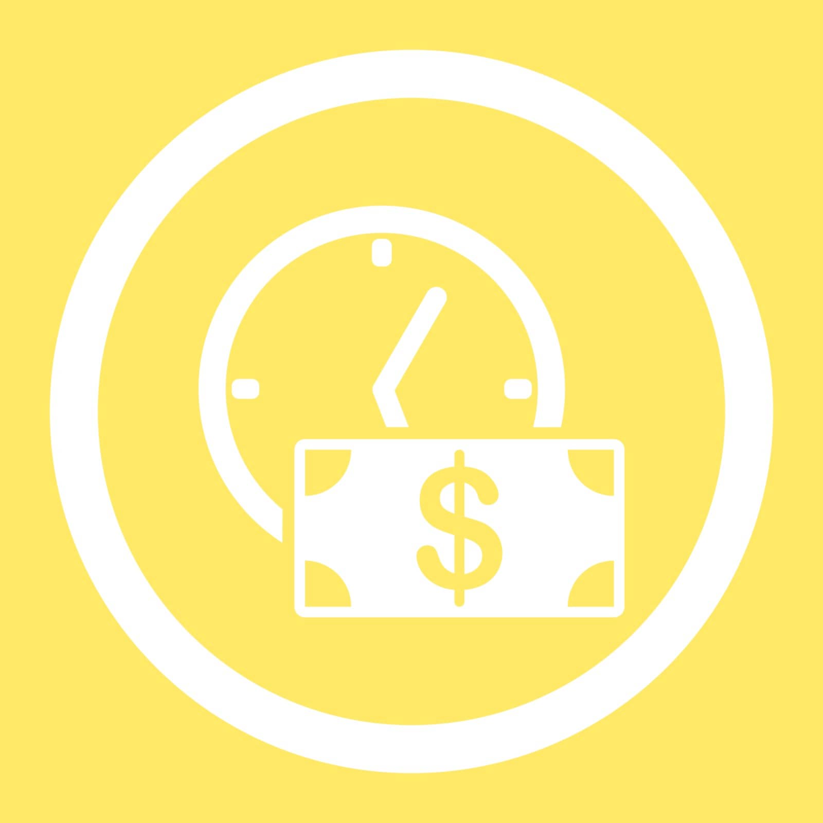 Credit vector icon. This flat rounded symbol uses white color and isolated on a yellow background.