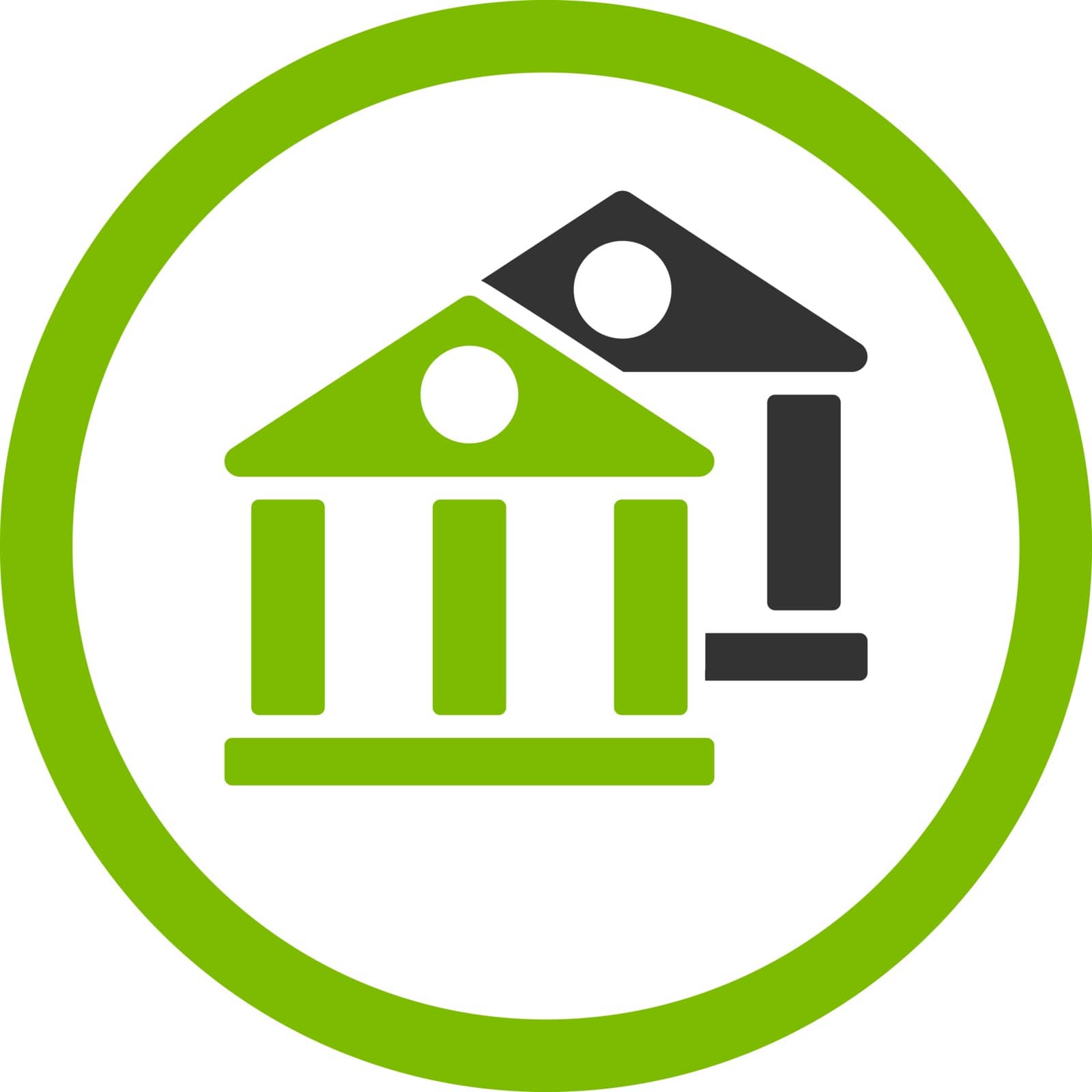 Banks vector icon. This flat rounded symbol uses eco green and gray colors and isolated on a white background.