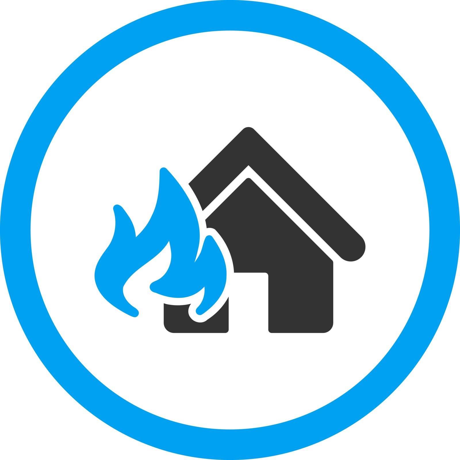 Fire Damage vector icon. This flat rounded symbol uses blue and gray colors and isolated on a white background.
