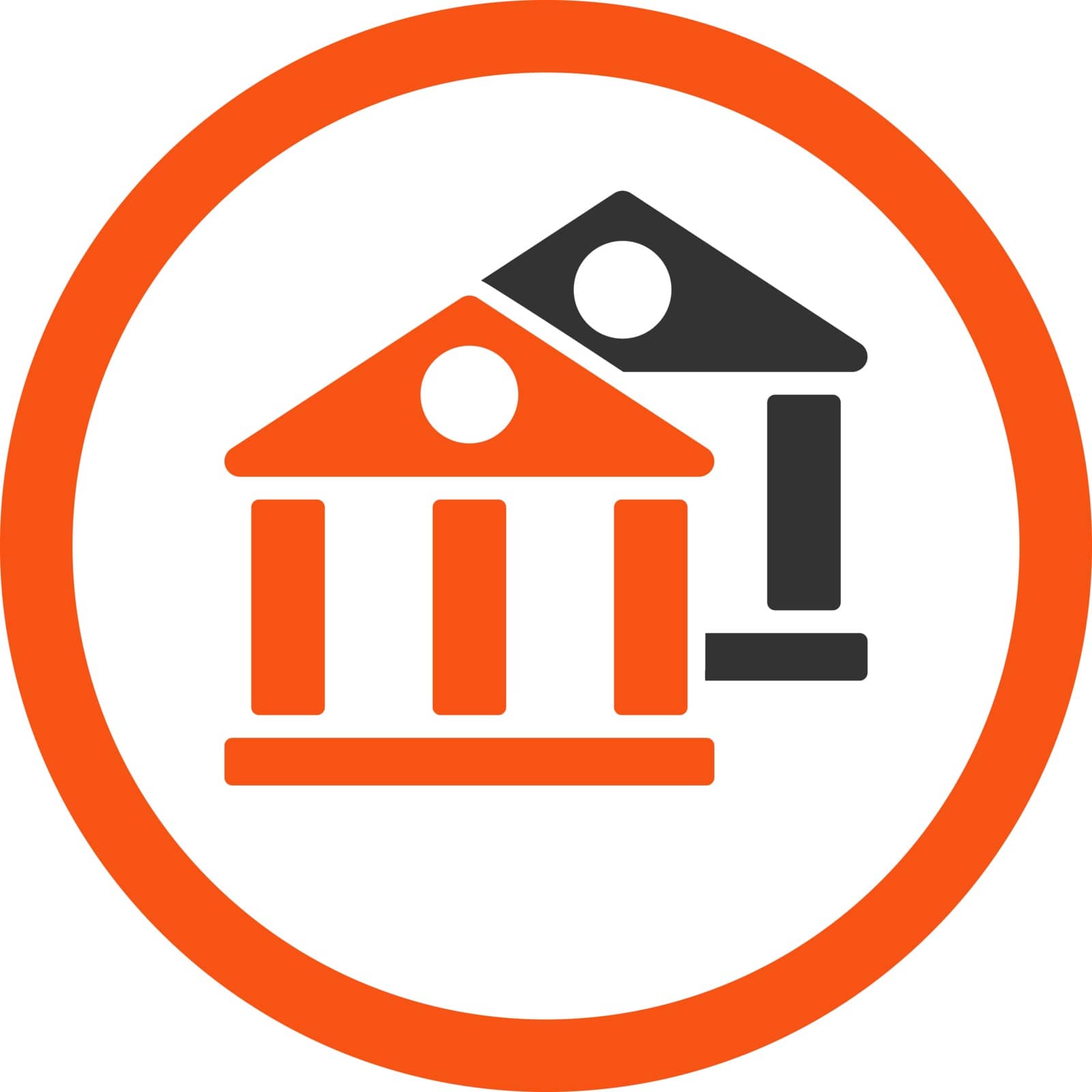 Banks vector icon. This flat rounded symbol uses orange and gray colors and isolated on a white background.