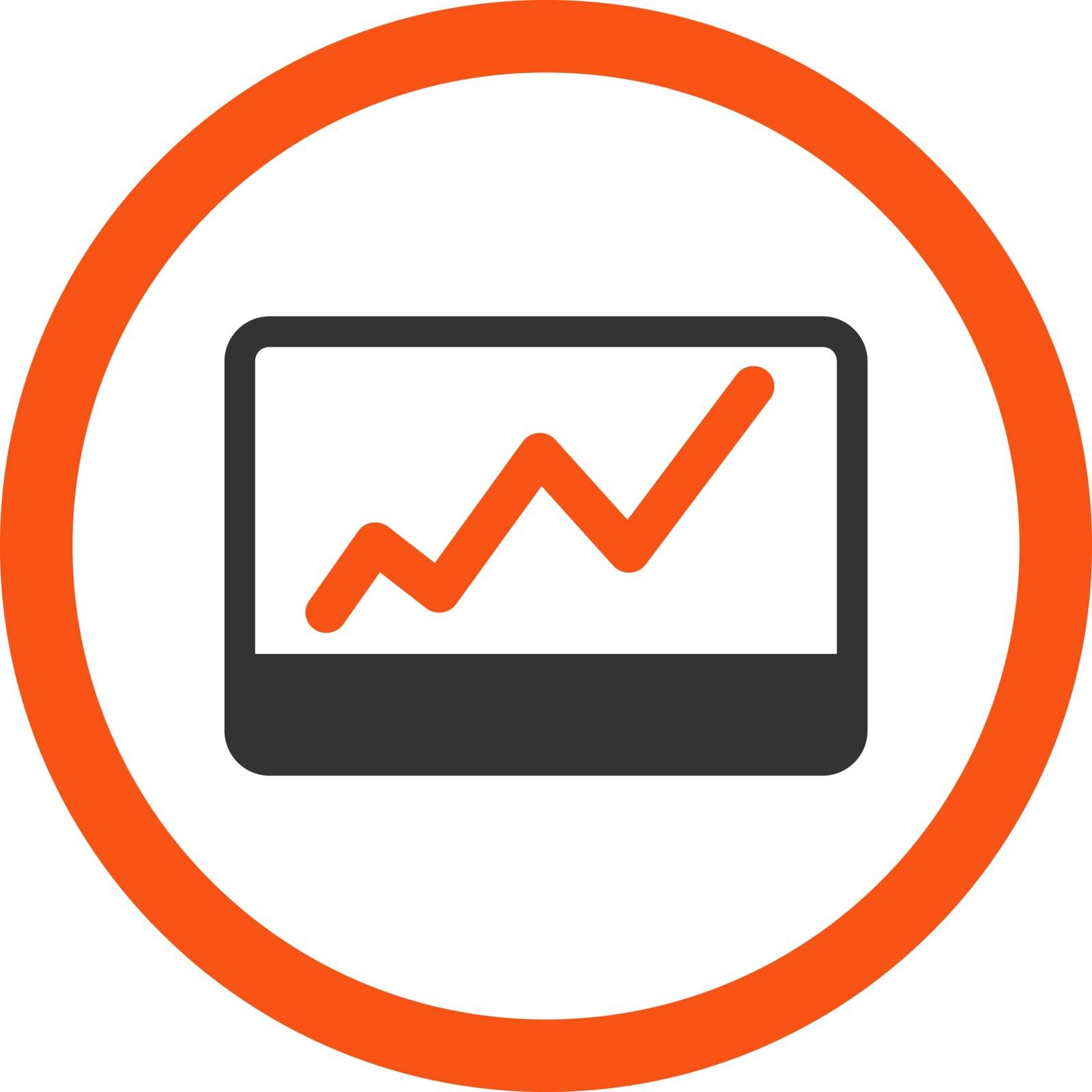 Stock Market vector icon. This flat rounded symbol uses orange and gray colors and isolated on a white background.