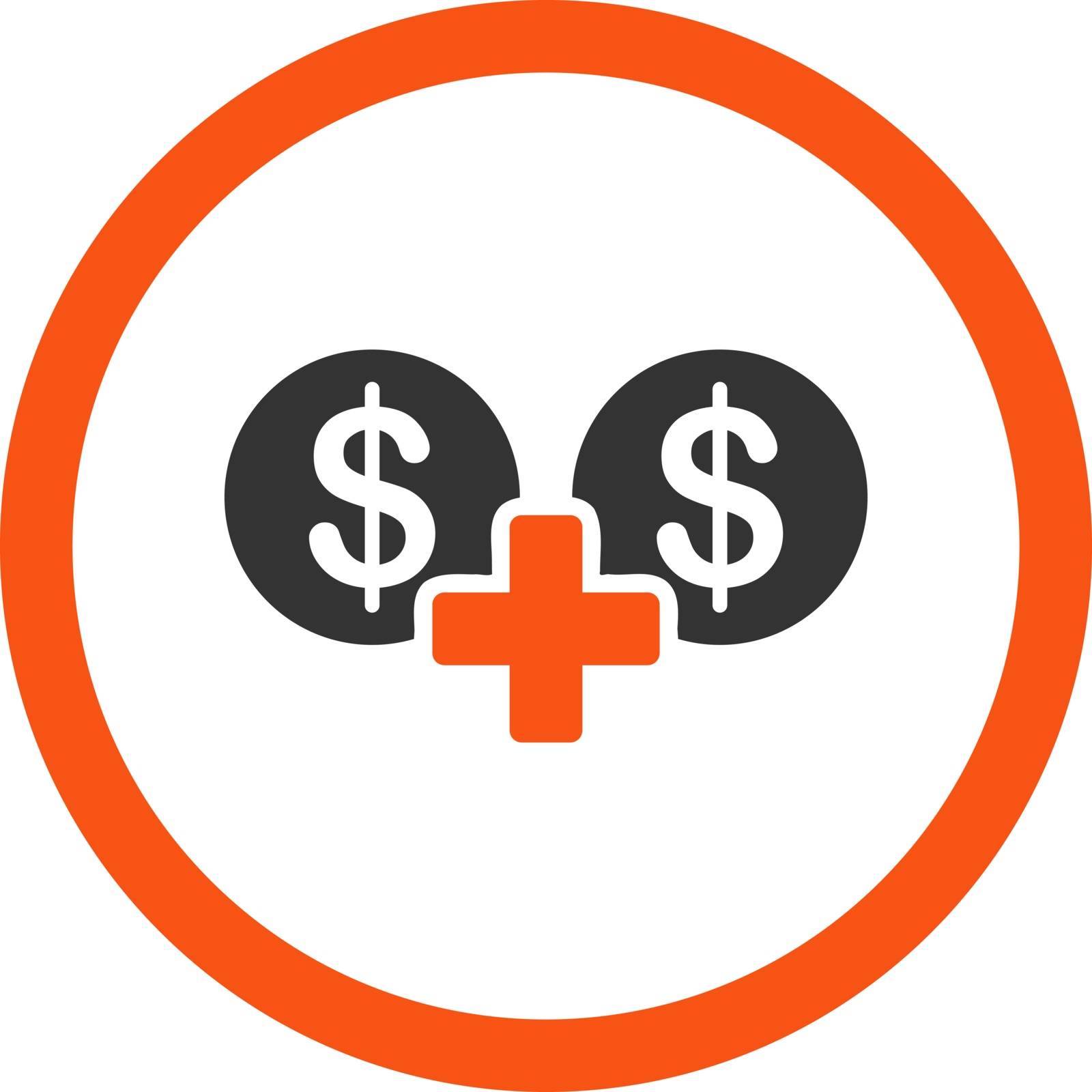 Sum vector icon. This flat rounded symbol uses orange and gray colors and isolated on a white background.