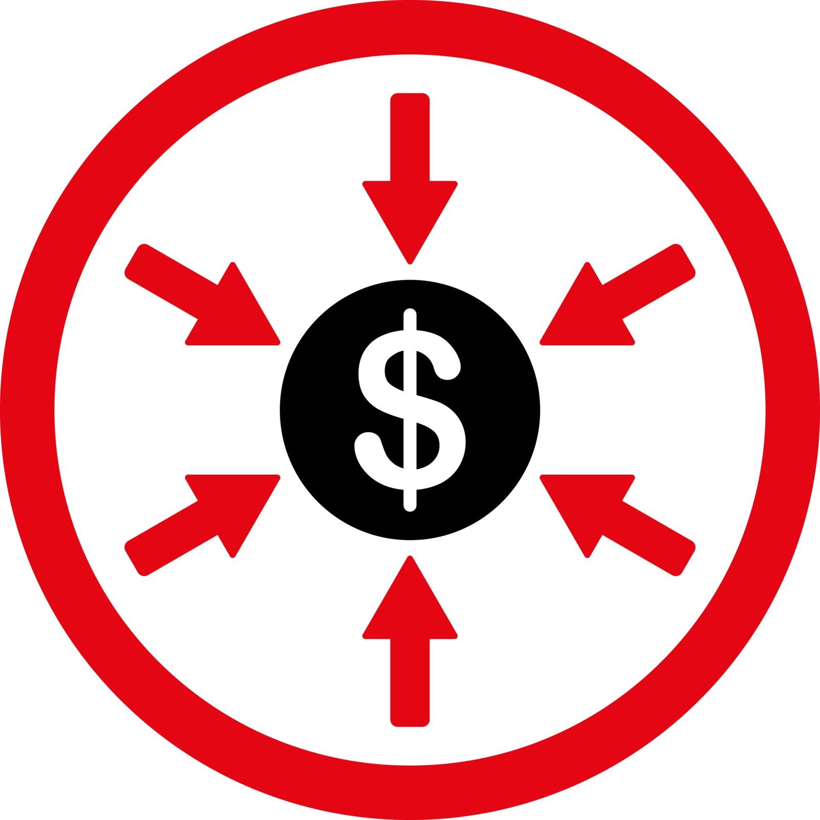 Income vector icon. This flat rounded symbol uses intensive red and black colors and isolated on a white background.