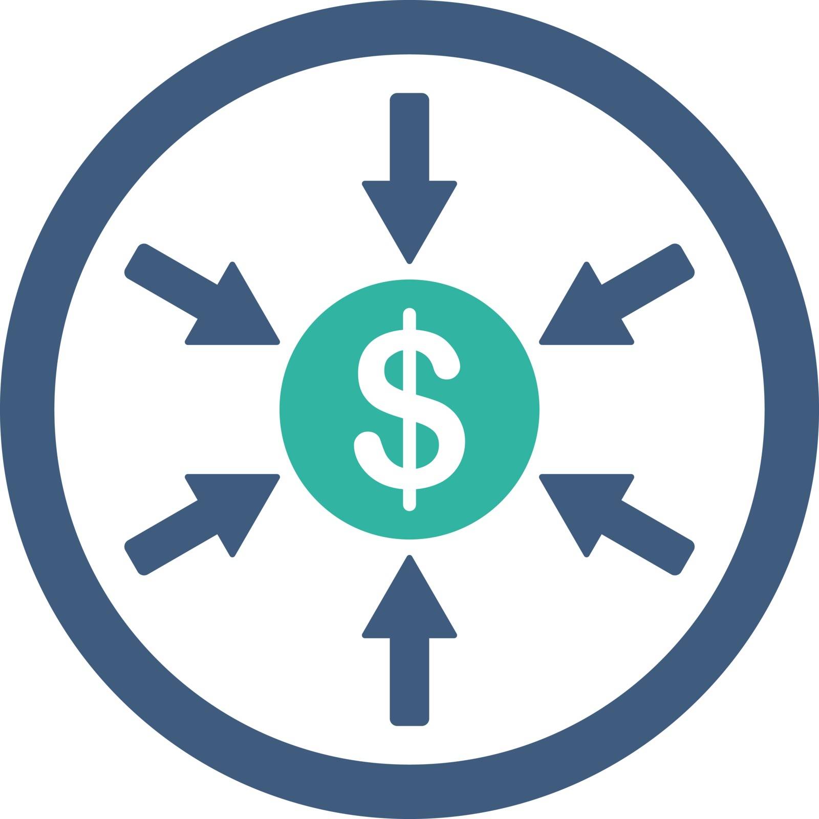 Income vector icon. This flat rounded symbol uses cobalt and cyan colors and isolated on a white background.