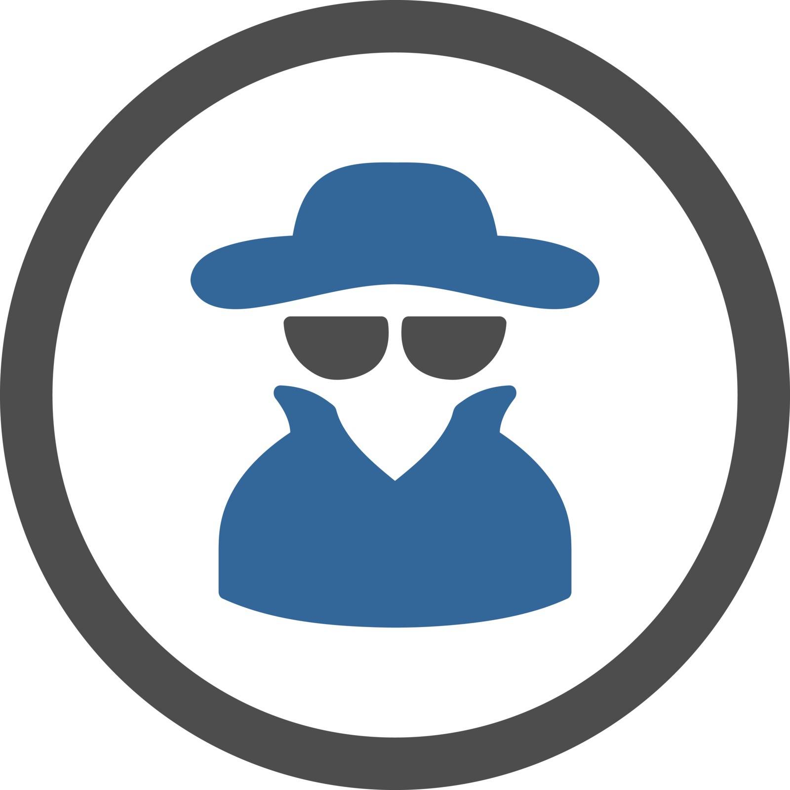 Spy flat cobalt and gray colors rounded vector icon by ahasoft