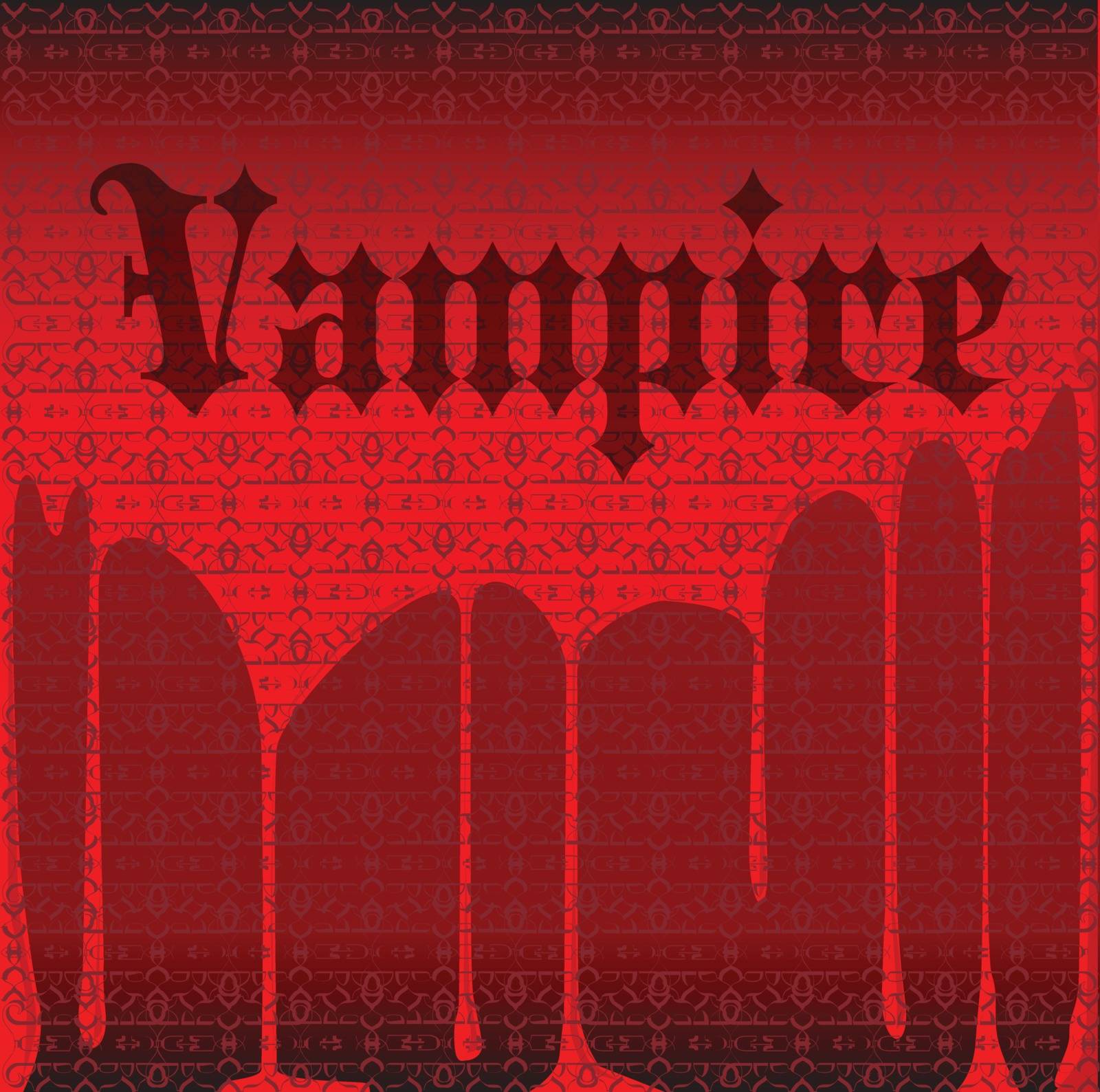 A blood red background with linked pattern and the text Vampire