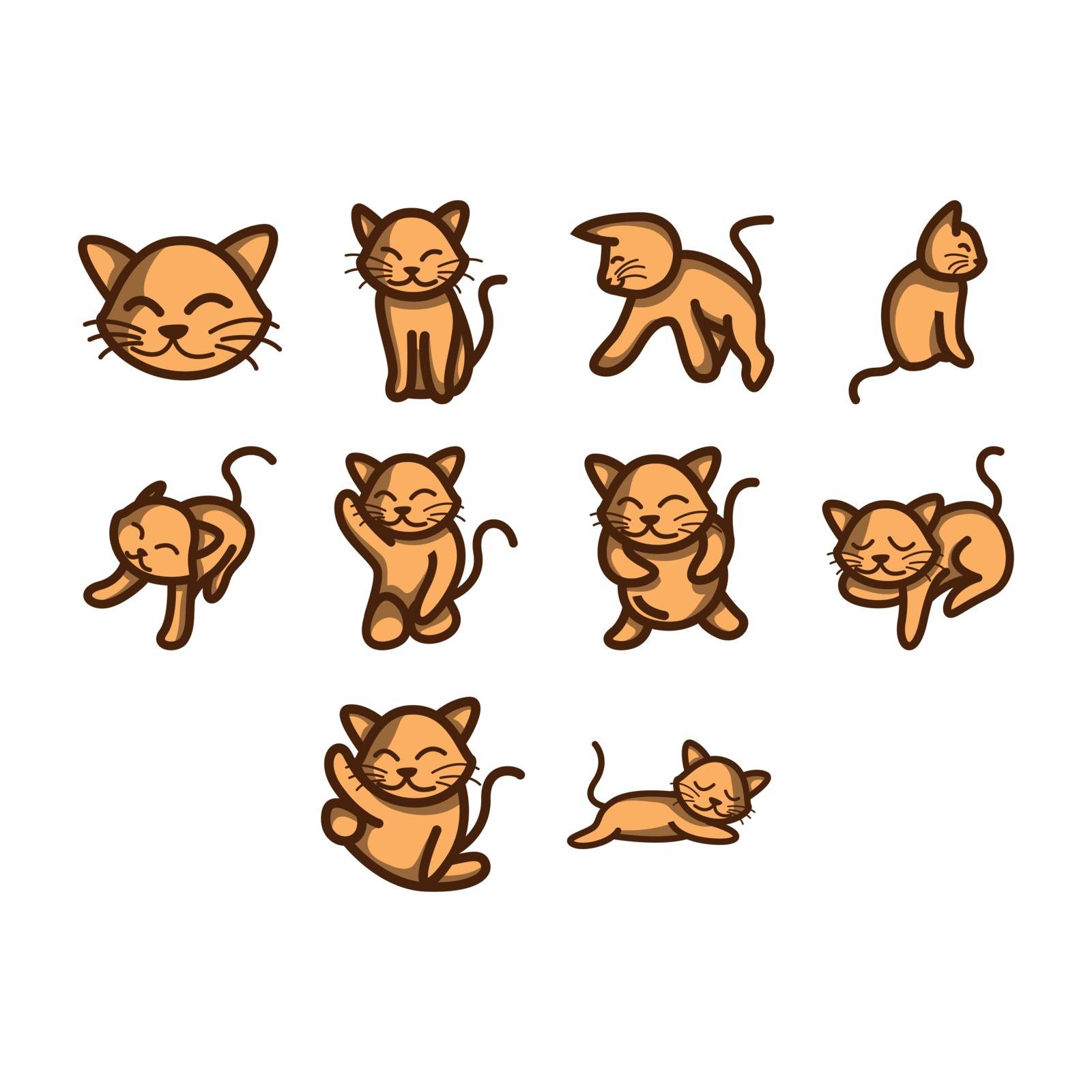 A collection of cartoon cat icon with different pose