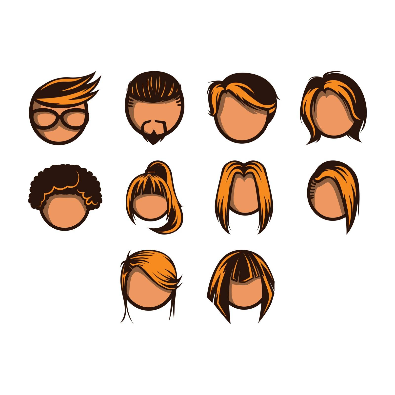 A collection of cartoon hairstyle icon