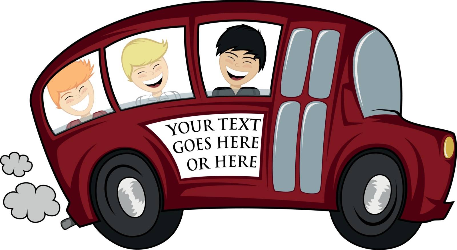 Funny illustration of a (school) bus with children (boys) - you can place any text on