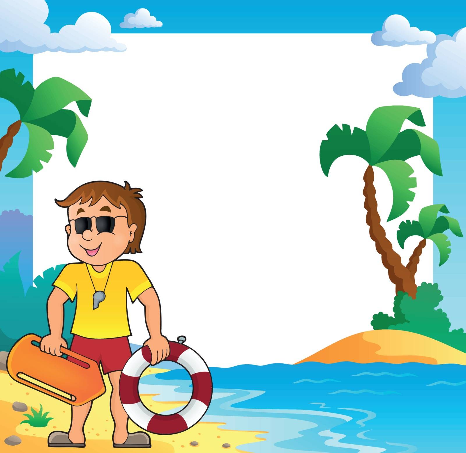 Beach theme frame with life guard - eps10 vector illustration.