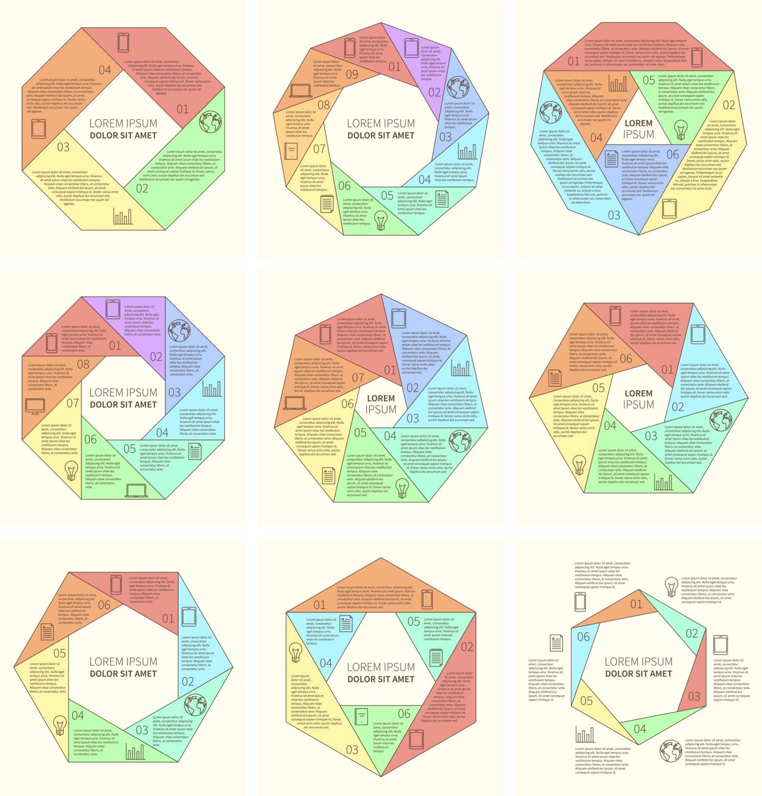 Set of polygonal flat infographic diagram template for presentation, number options banner. Vector illustration