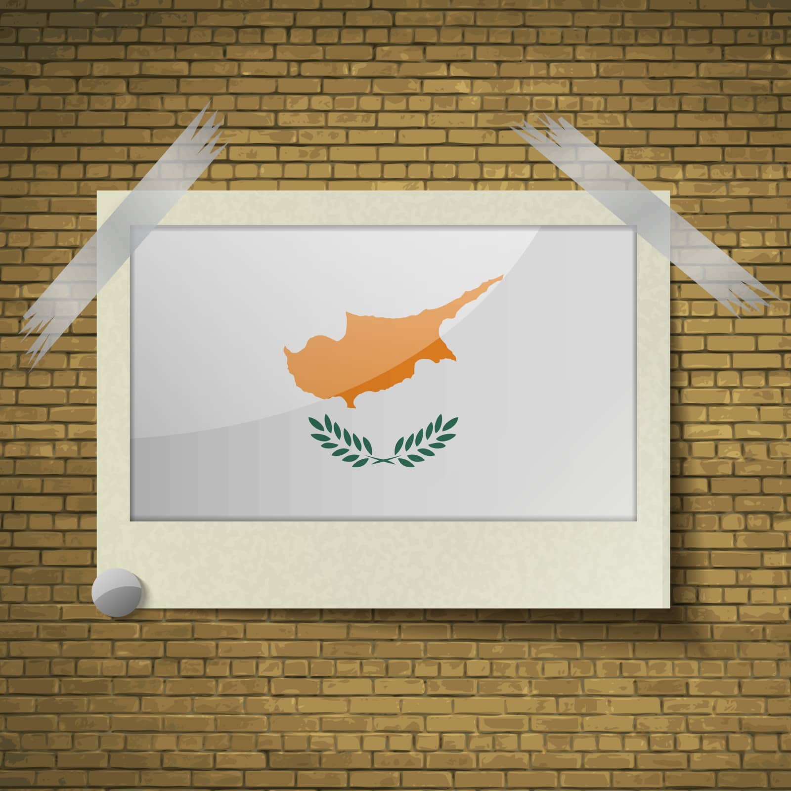 Flags of Cyprus at frame on a brick background. Vector illustration