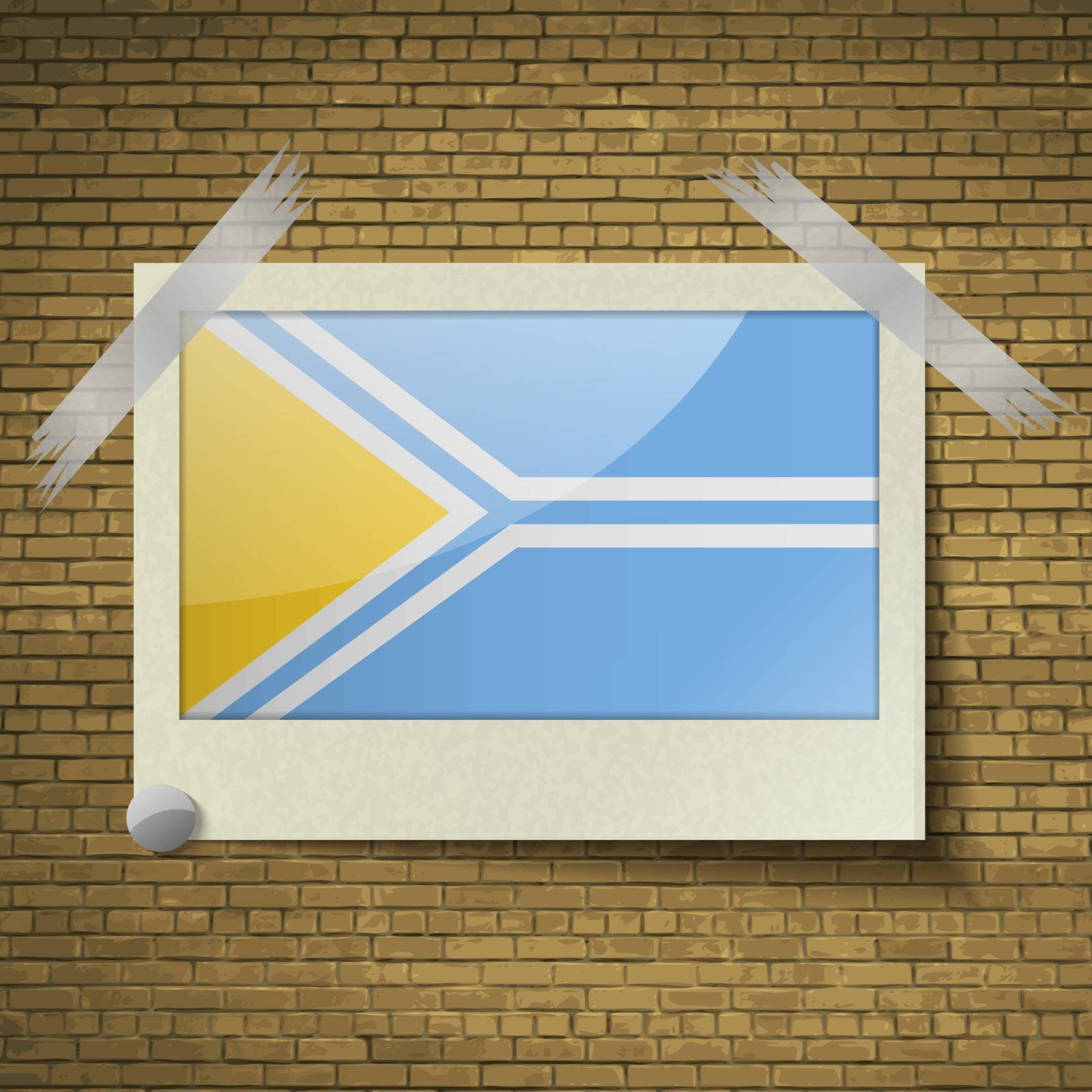 Flags Tuvaat frame on a brick background. Vector by serhii_lohvyniuk