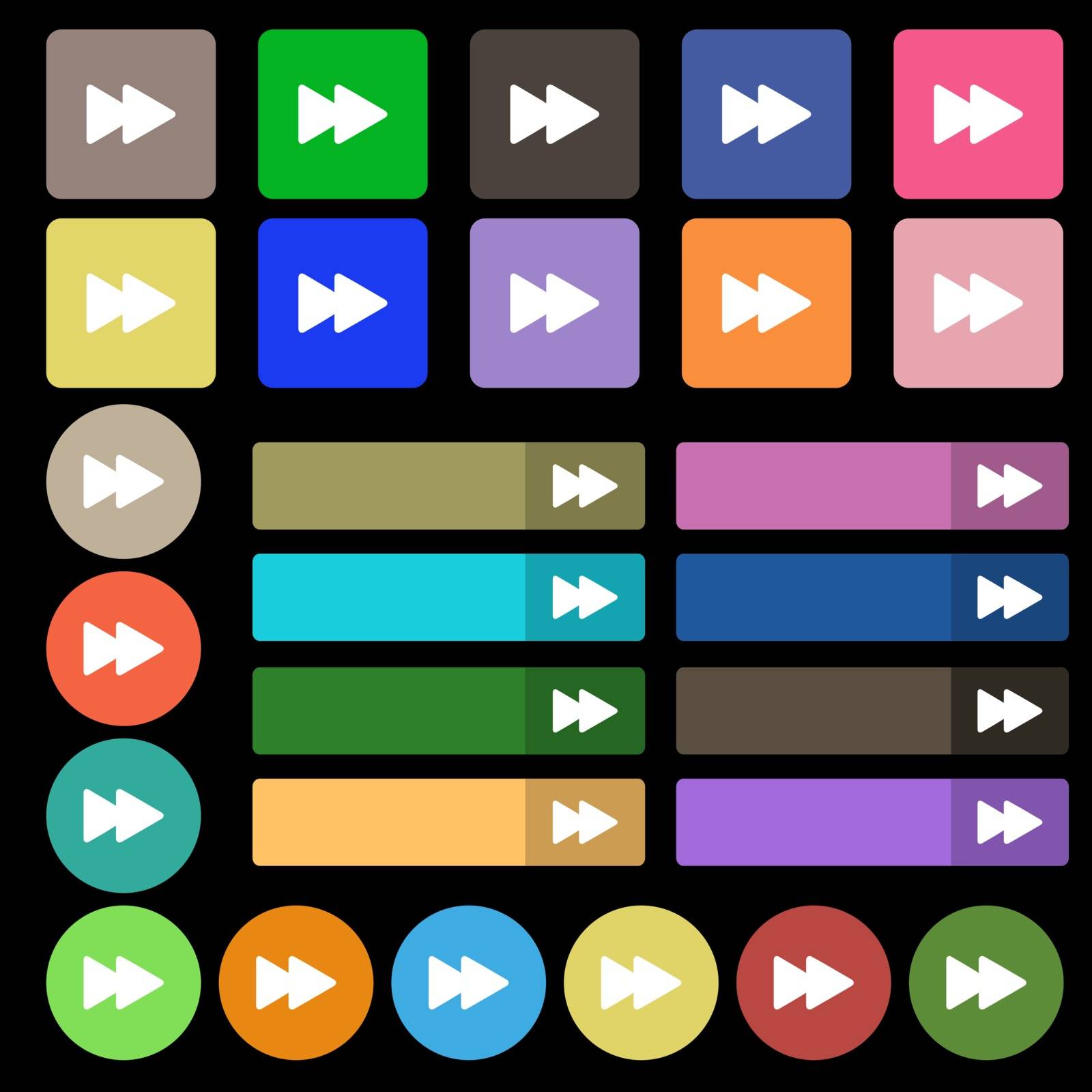 rewind  icon sign. Set from twenty seven multicolored flat buttons. Vector illustration