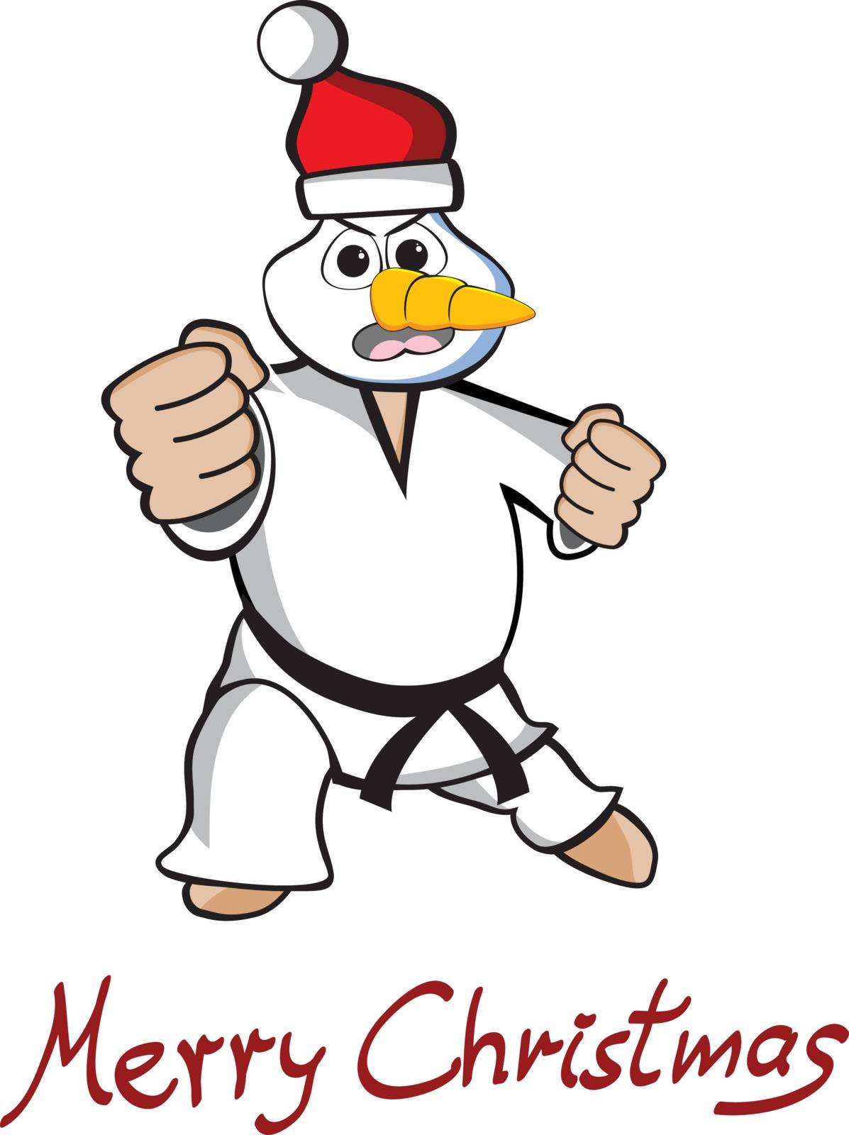 Illustration of an martial arts Taekwondo snowman with text Merry Christmas