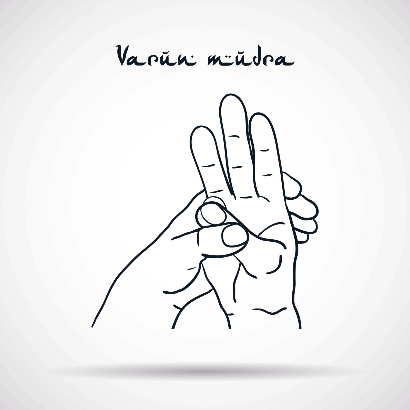 Element yoga Varun mudra hands with mehendi patterns. Vector illustration for a yoga studio, tattoo, spa, postcards, souvenirs. 