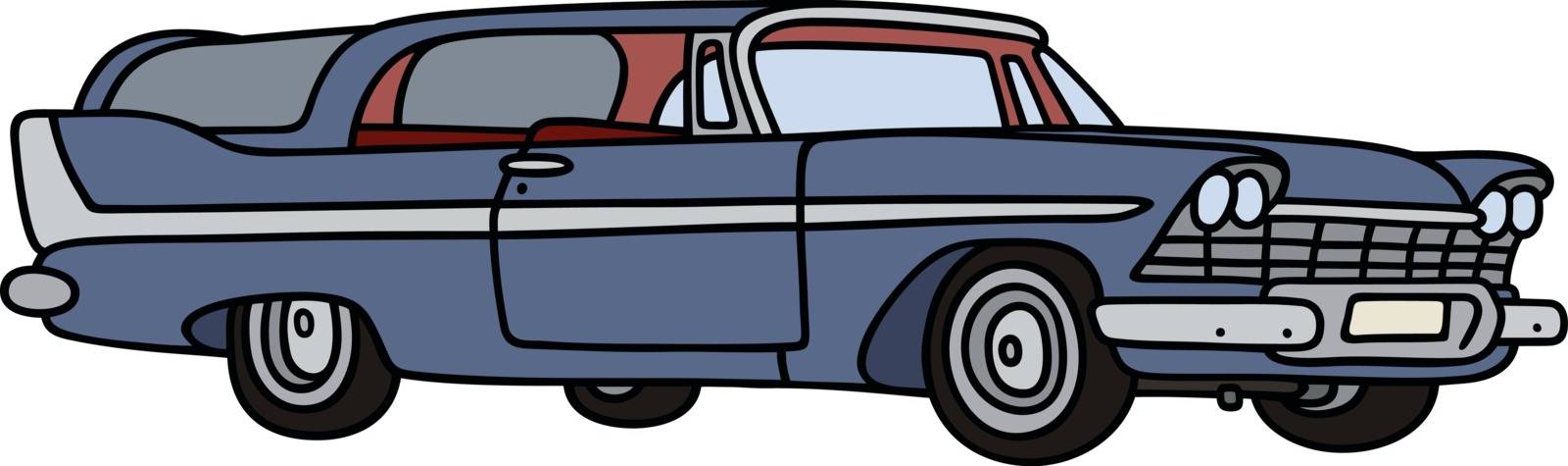 Hand drawing of a classic blue big american station wagon - not a real type
