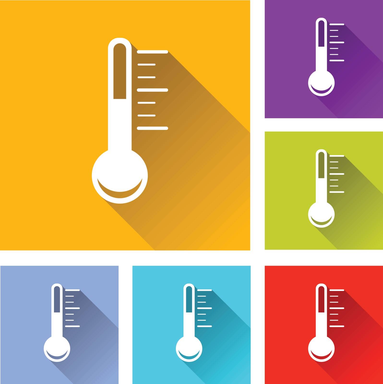 illustration of colorful square thermometer icons set