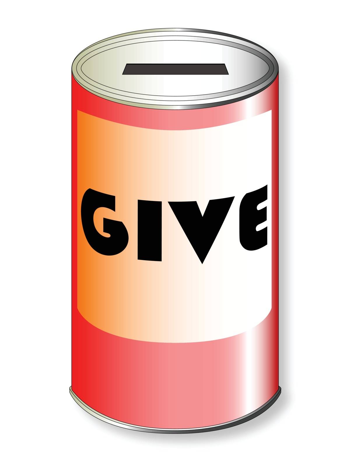 A red charity tin over a white background